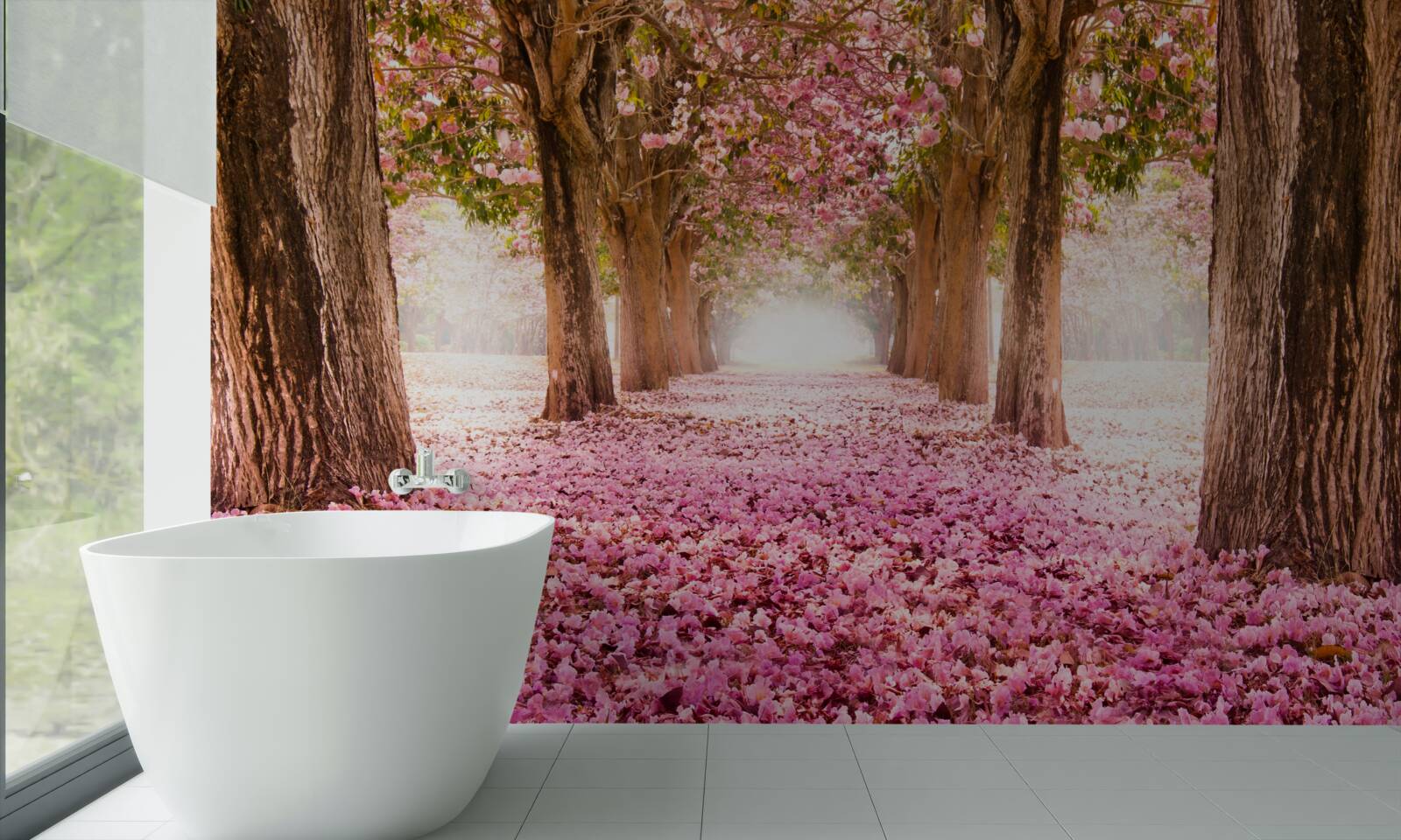 Fototapeta różowa sakura pokryła alejkę