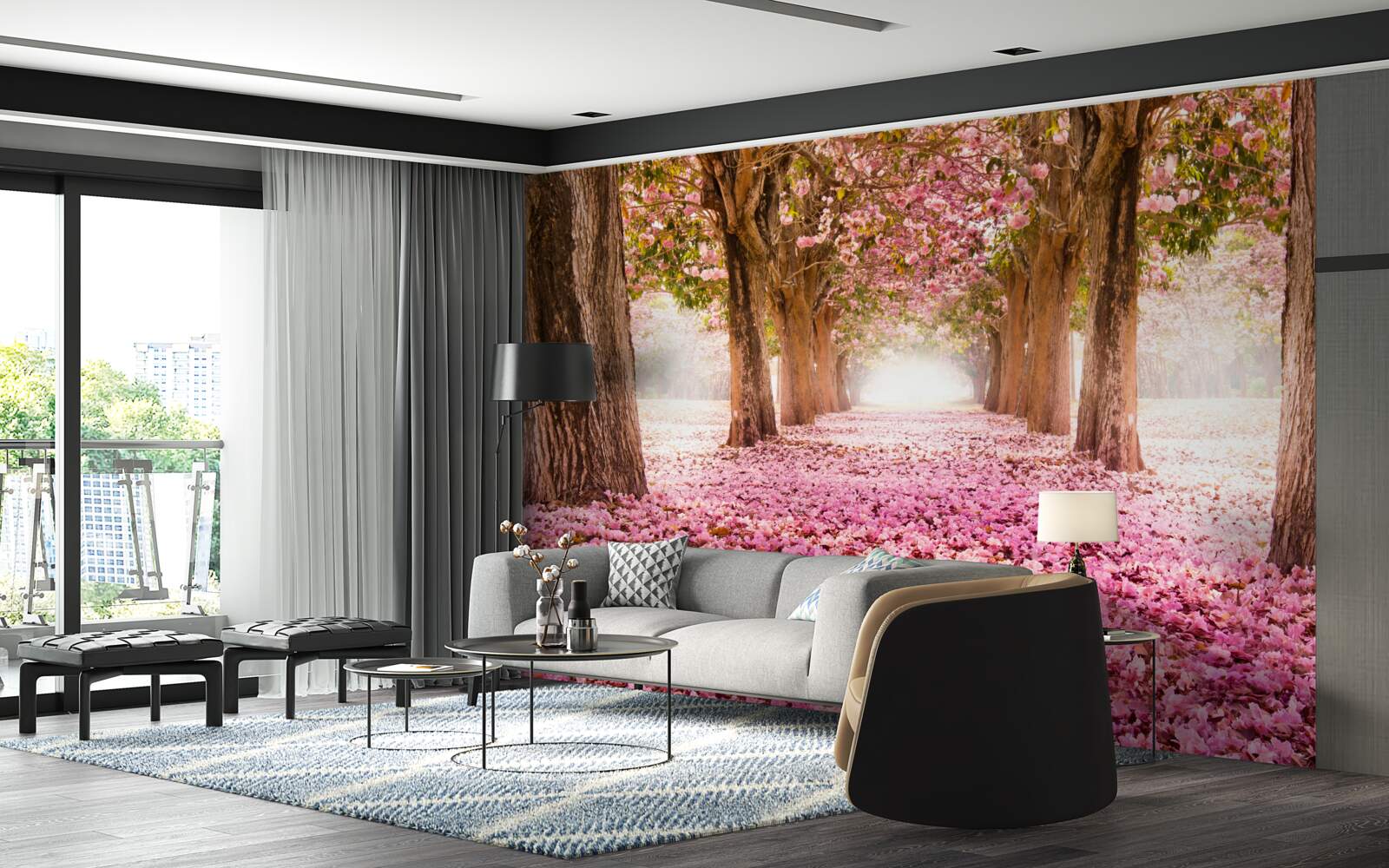 Fototapeta różowa sakura pokryła alejkę