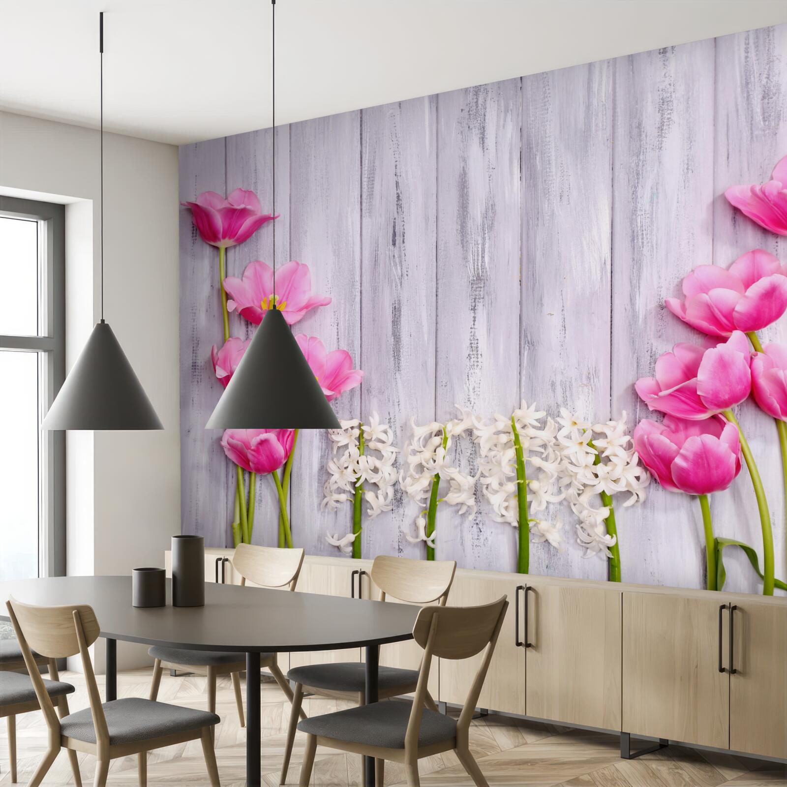 Fototapeta różowe tulipany rosnące na drzewie