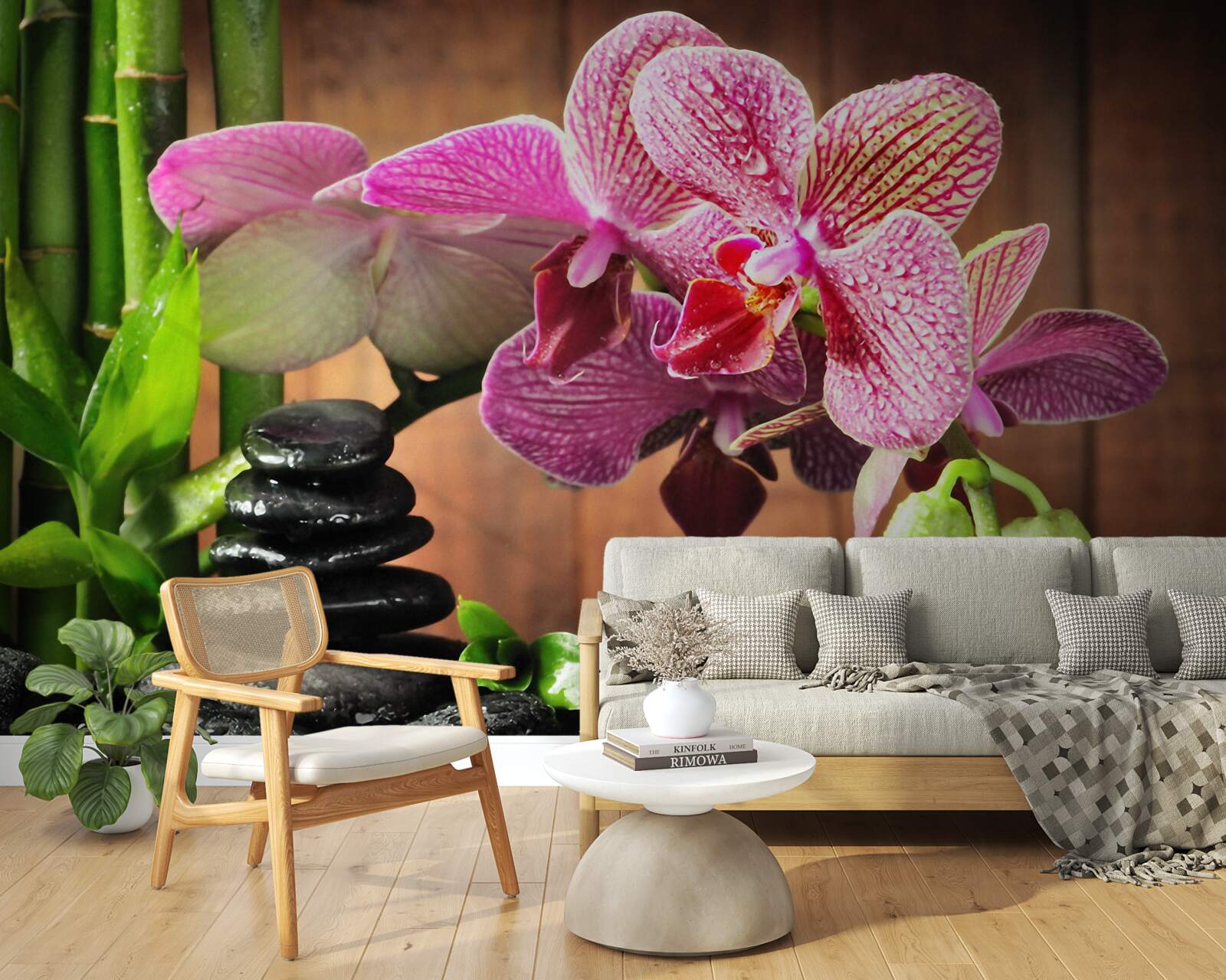Fototapeta karmazynowa orchidea wśród kamieni
