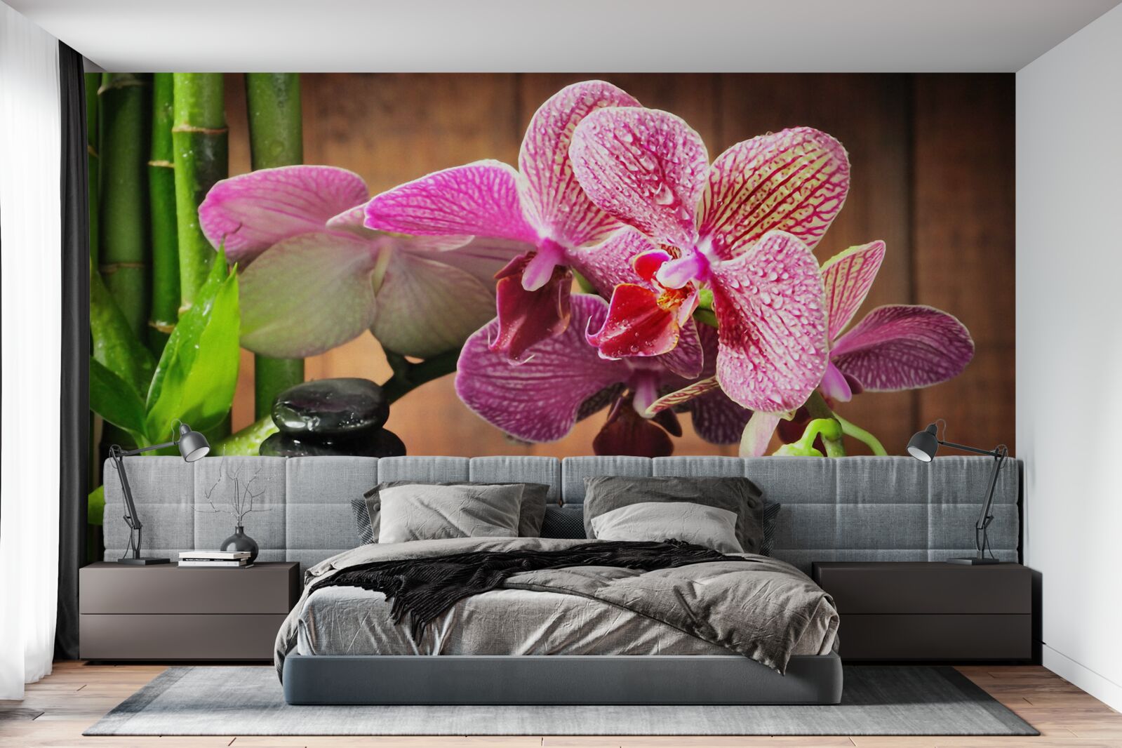 Fototapeta karmazynowa orchidea wśród kamieni