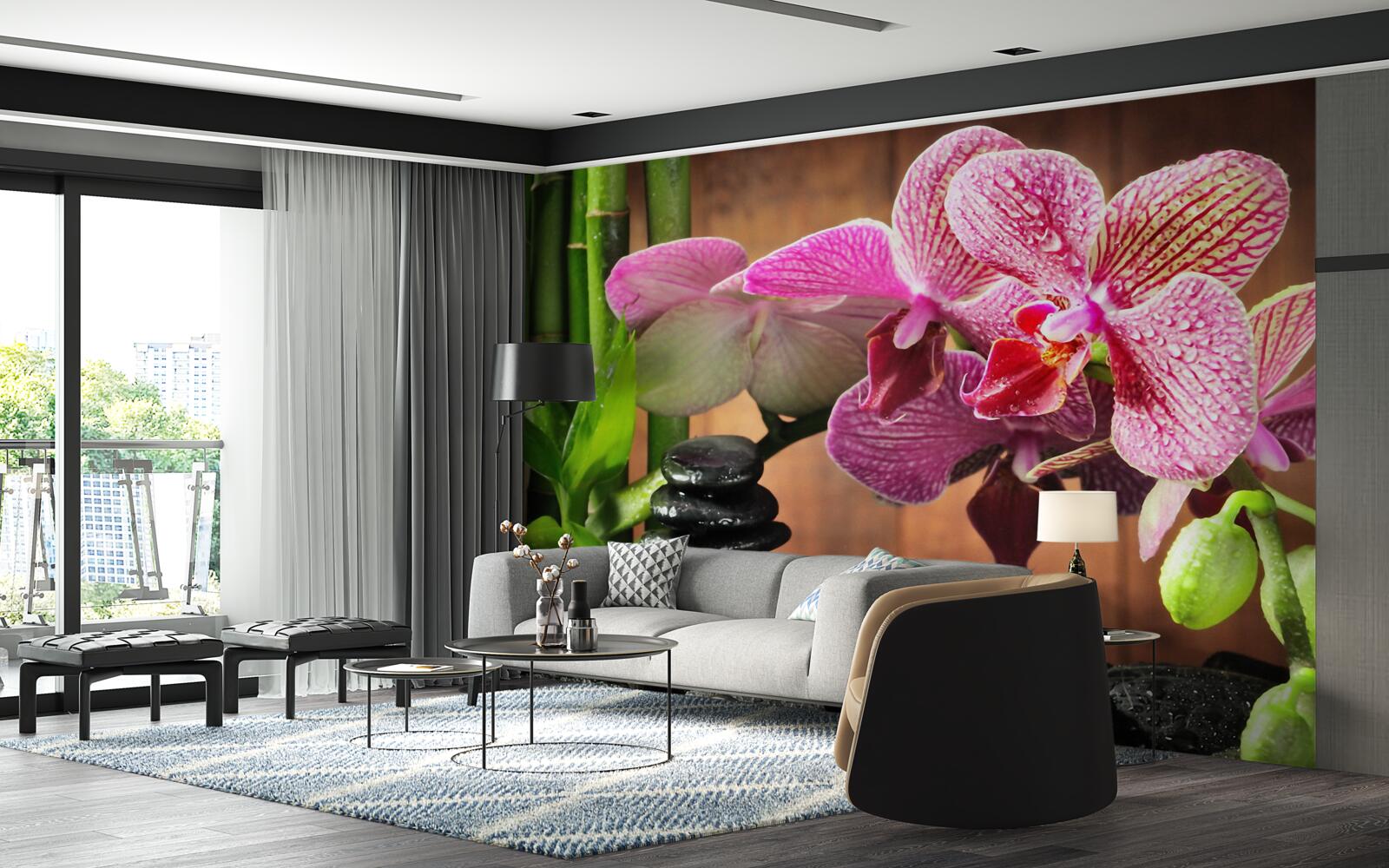 Fototapeta karmazynowa orchidea wśród kamieni
