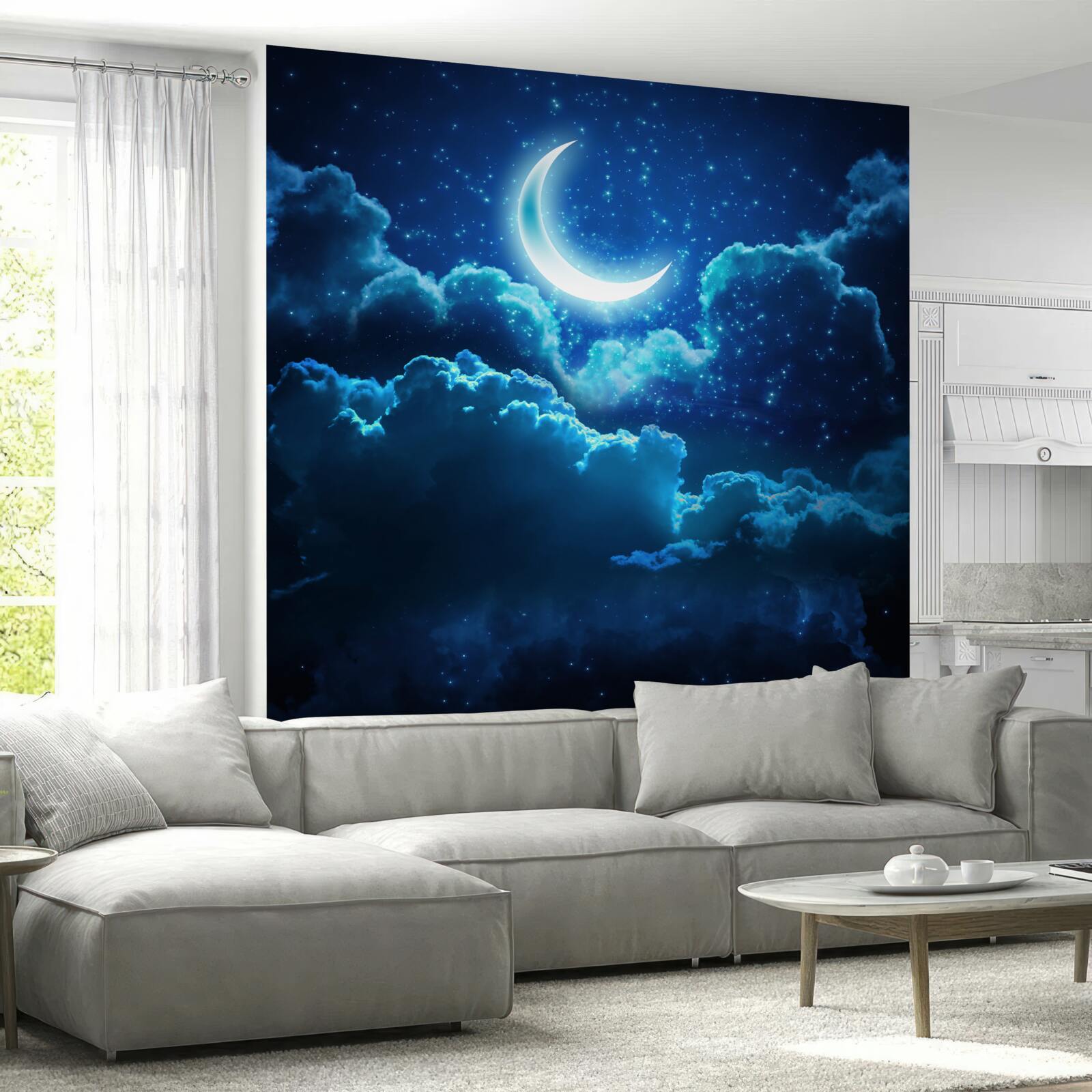 Fototapeta magiczny księżyc przelatuje nad wieczornymi chmurami