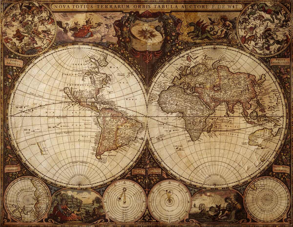 Fototapeta starożytna mapa geograficzna przedstawiona w postaci dwóch półkul