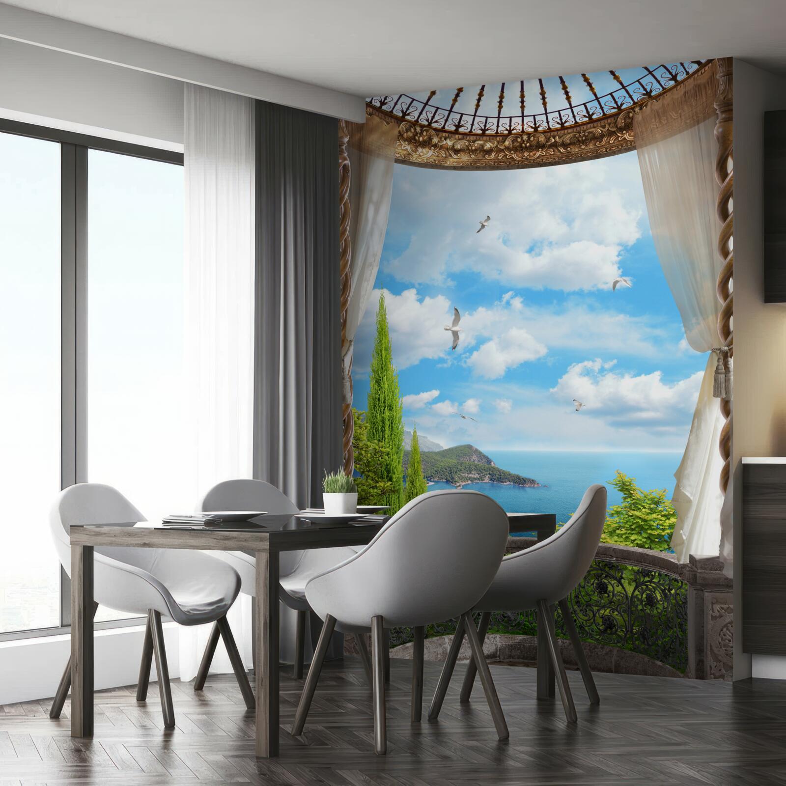 Fototapeta weranda z panoramicznym widokiem na morze