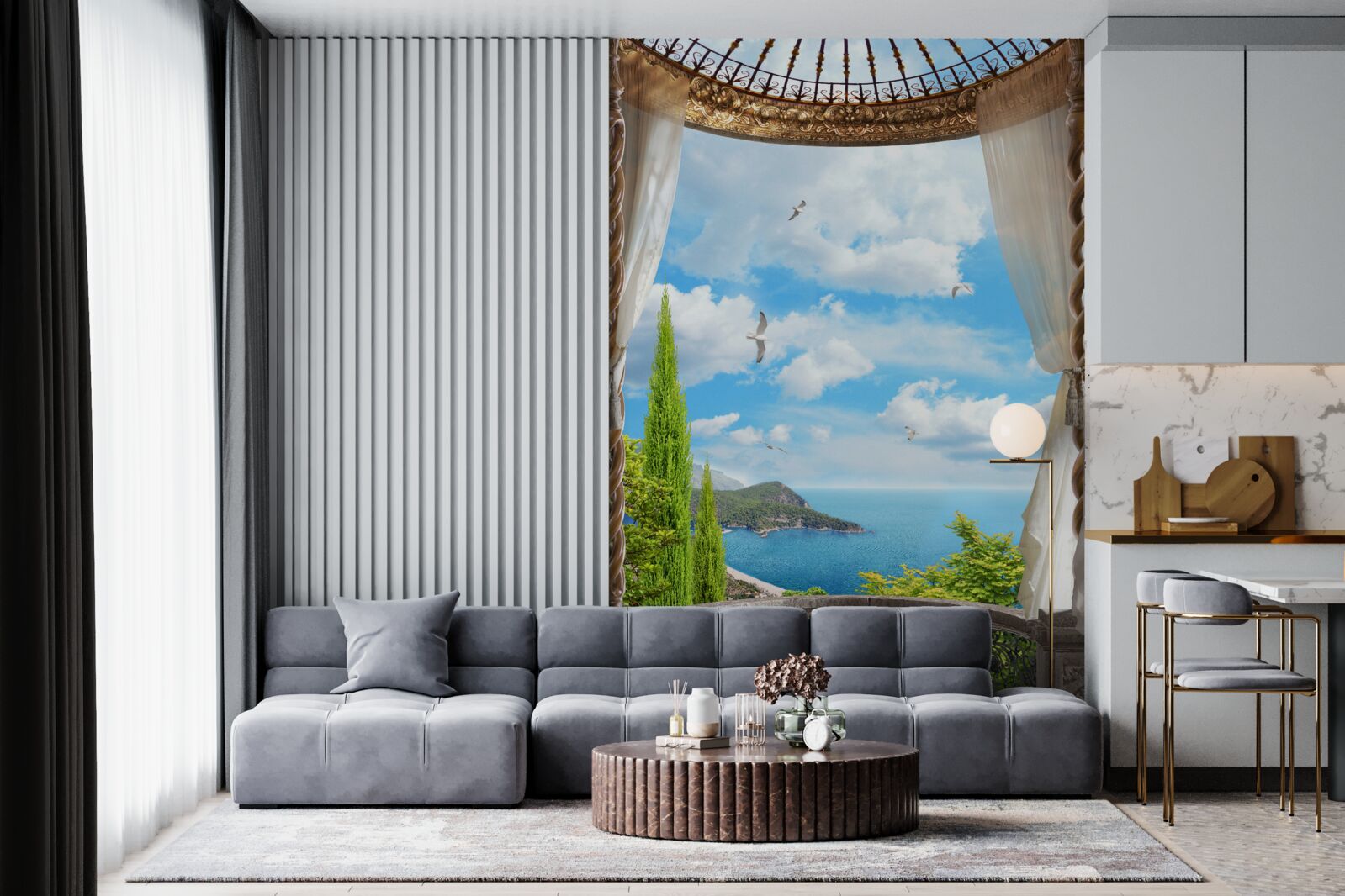 Fototapeta weranda z panoramicznym widokiem na morze