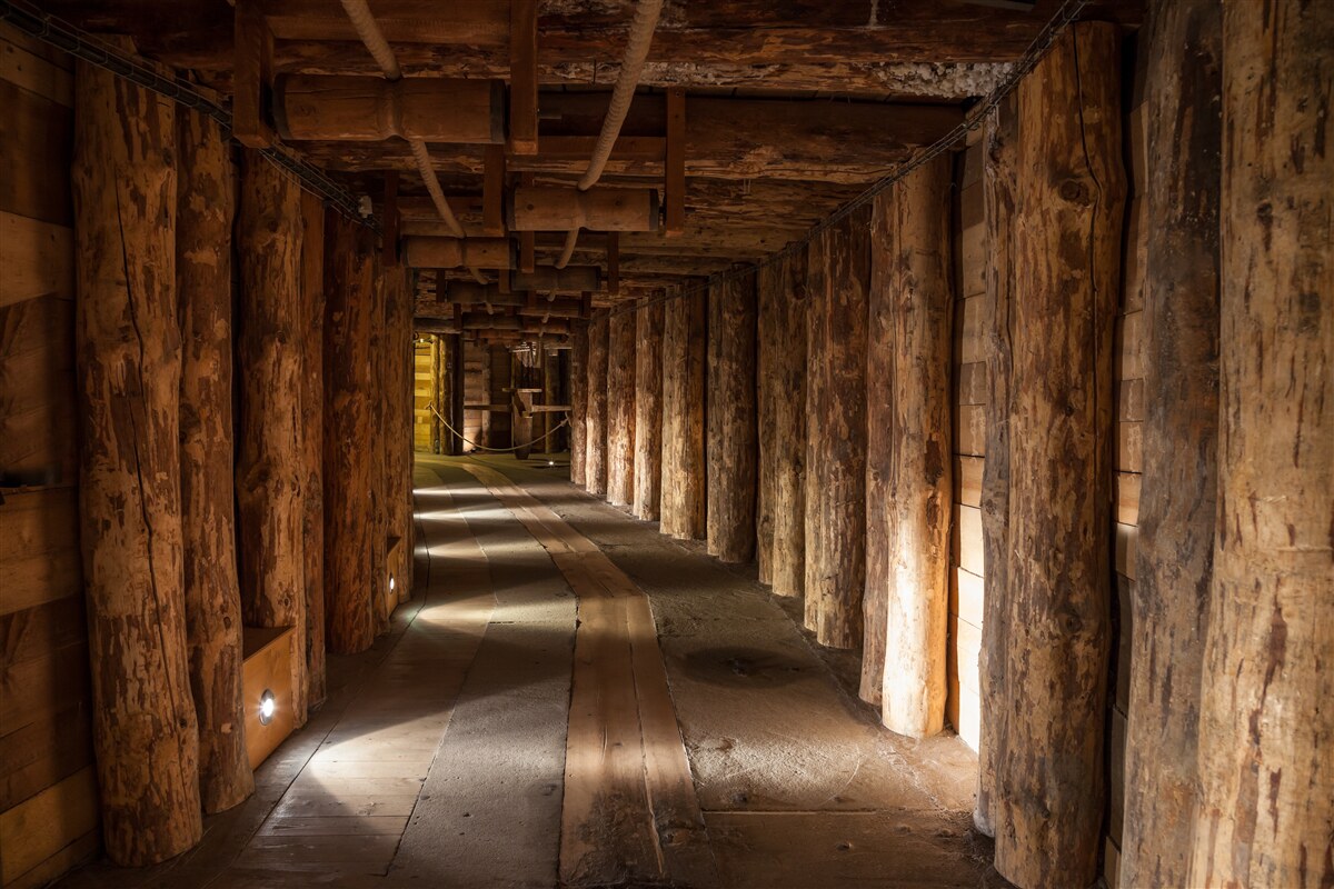 Fototapeta podziemny tunel wykonany z drewna