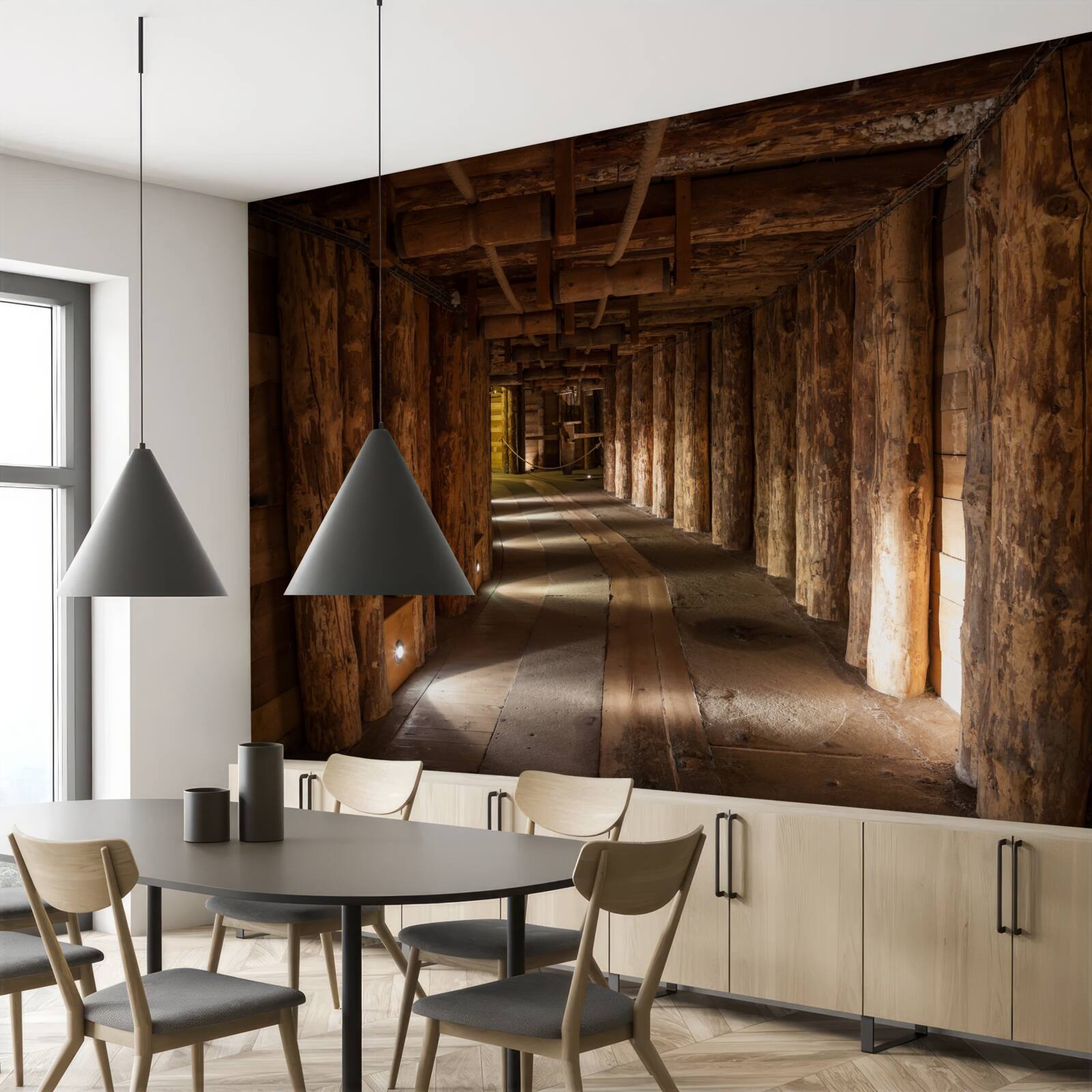 Fototapeta podziemny tunel wykonany z drewna