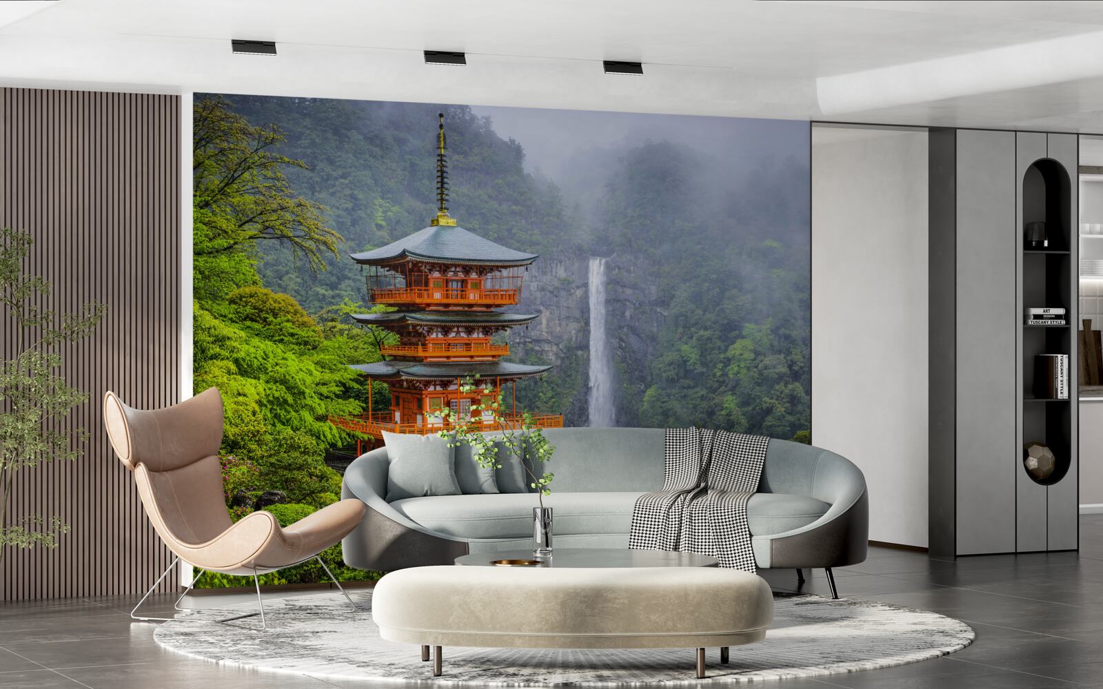 Fototapeta japońska pagoda w pobliżu wodospadu