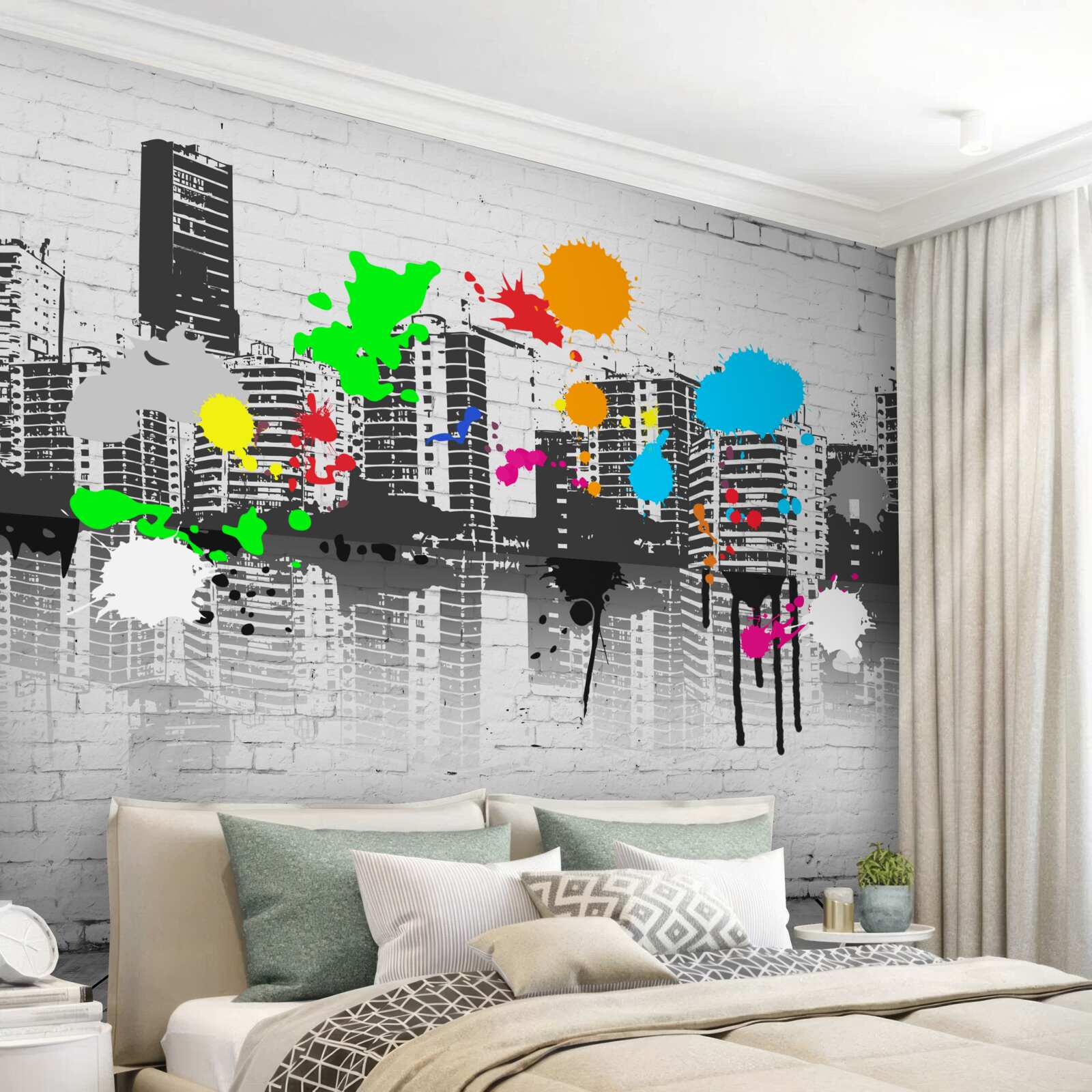 Fototapeta domy ozdobione jasnymi plamami graffiti