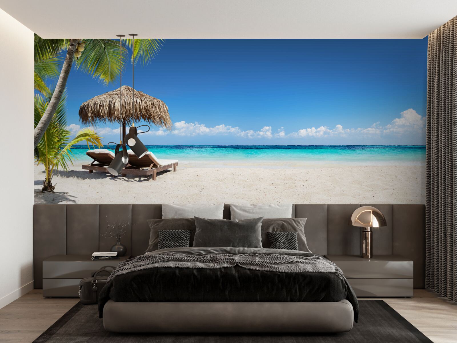 Fototapeta Łóżka plażowe z leżakami
