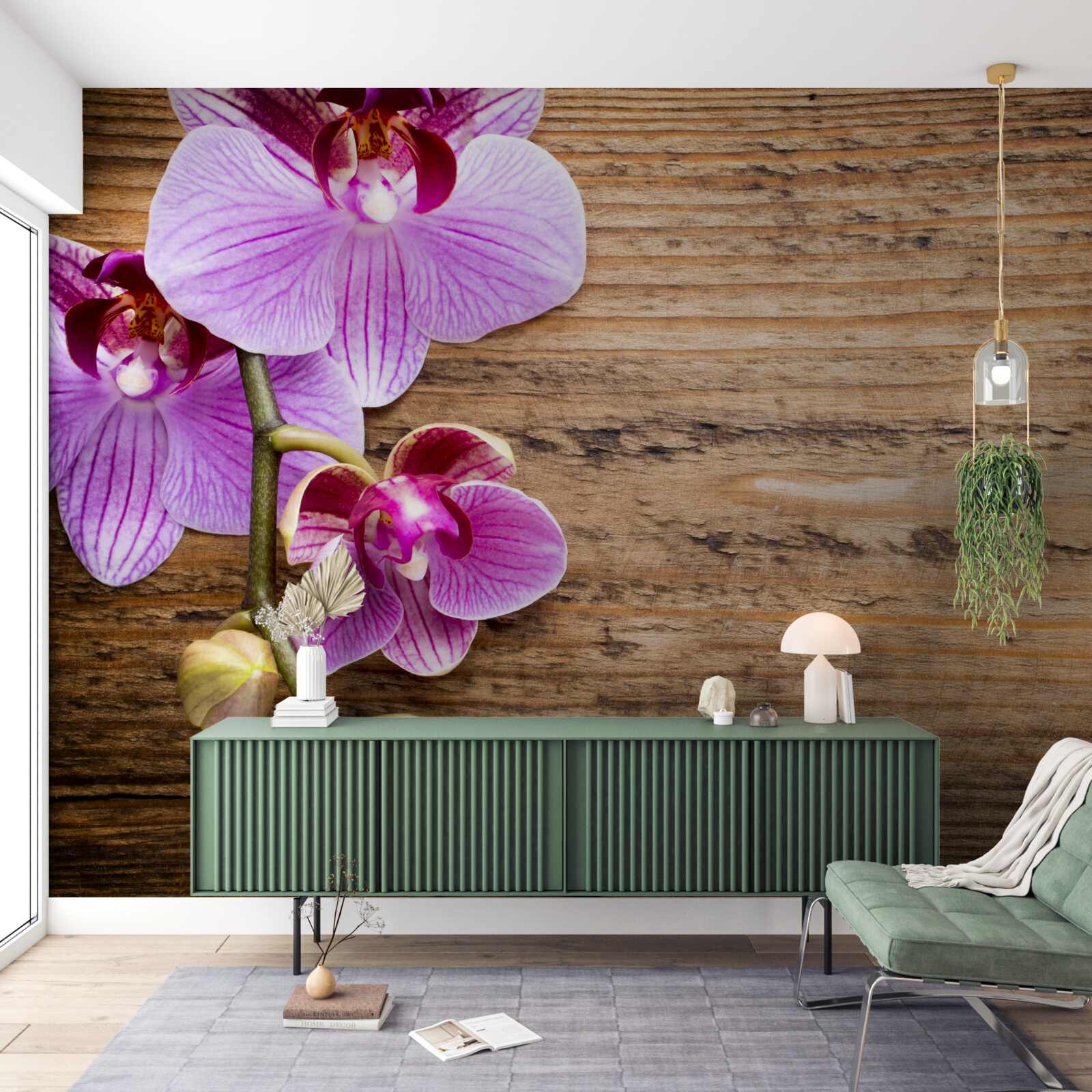 Fototapeta liliowa orchidea na pniu drzewa