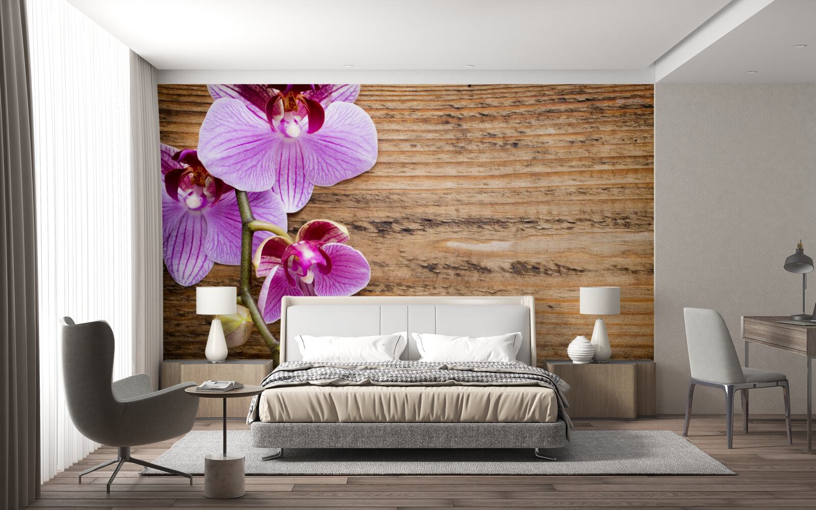 Fototapeta liliowa orchidea na pniu drzewa