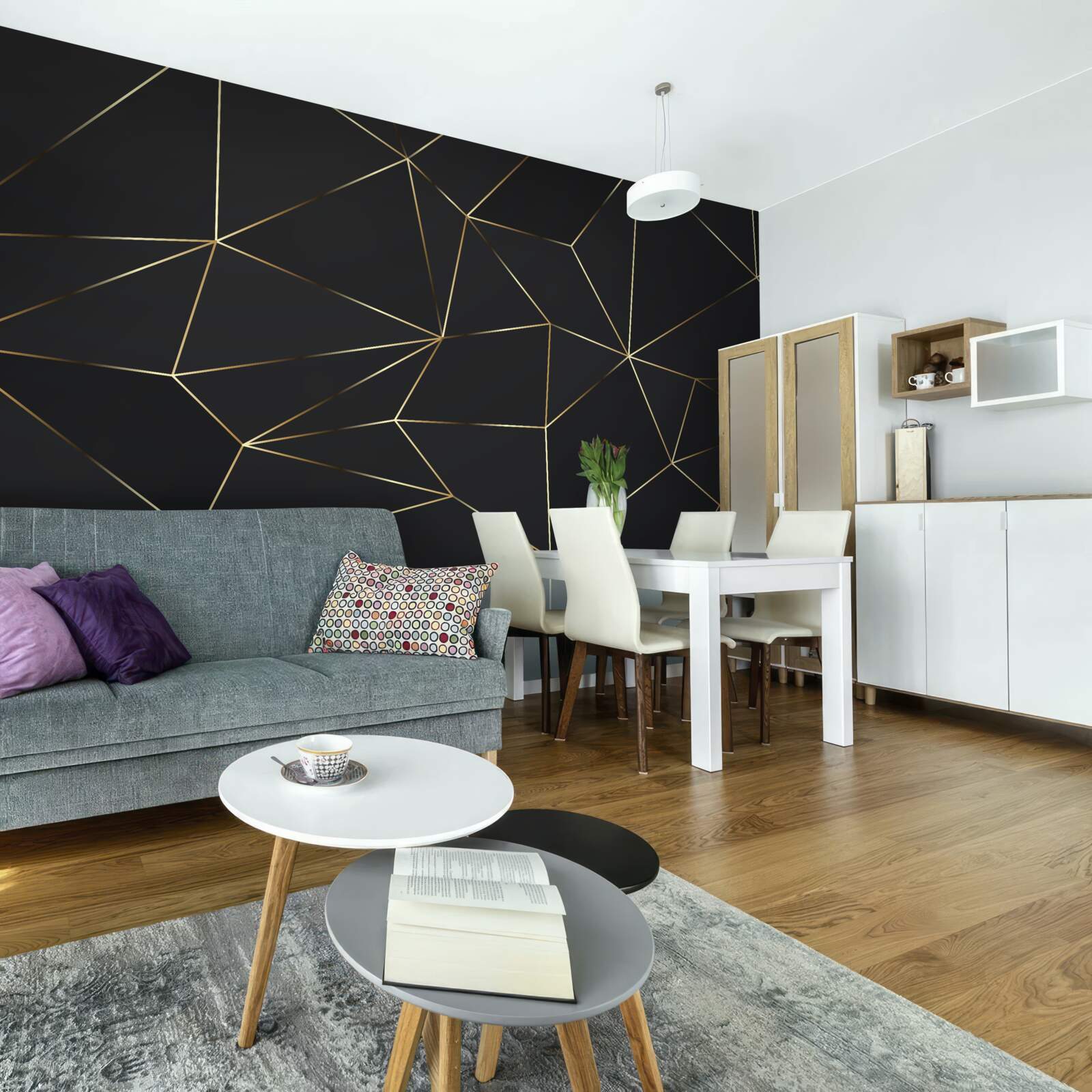 Fototapeta bryły geometryczne ze złotymi krawędziami