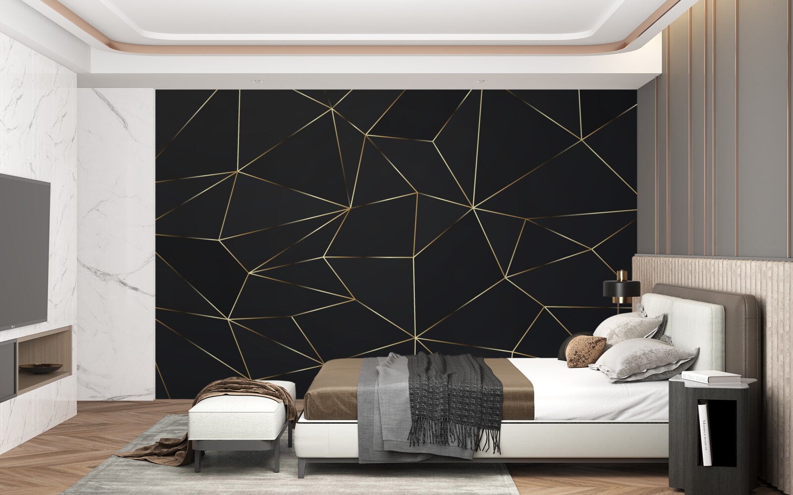 Fototapeta bryły geometryczne ze złotymi krawędziami