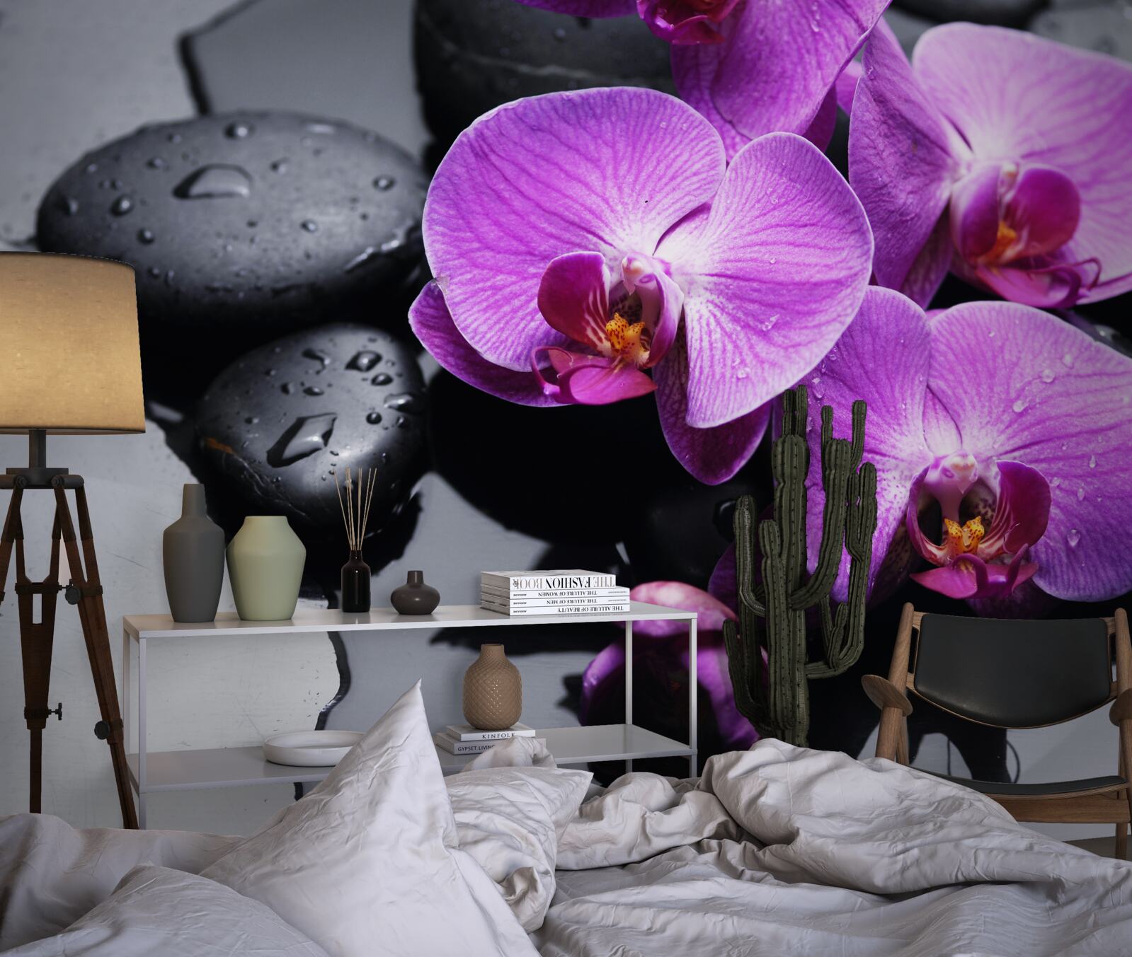 Fototapeta fioletowa orchidea otoczona wodą i kamieniami