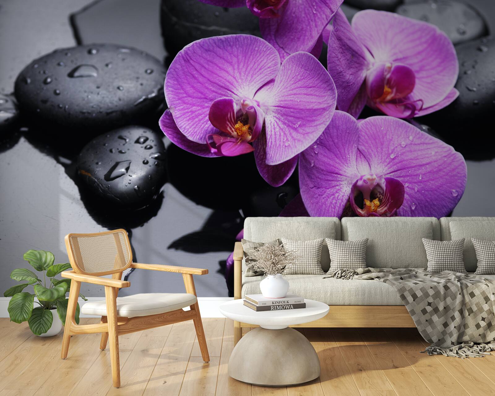Fototapeta fioletowa orchidea otoczona wodą i kamieniami