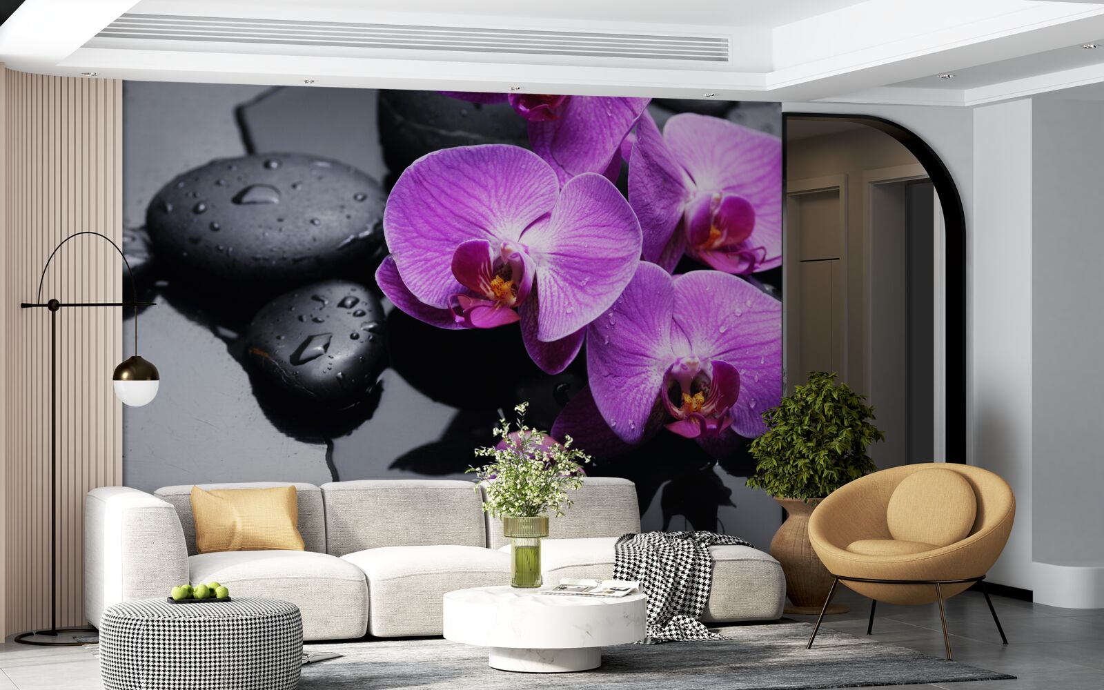 Fototapeta fioletowa orchidea otoczona wodą i kamieniami