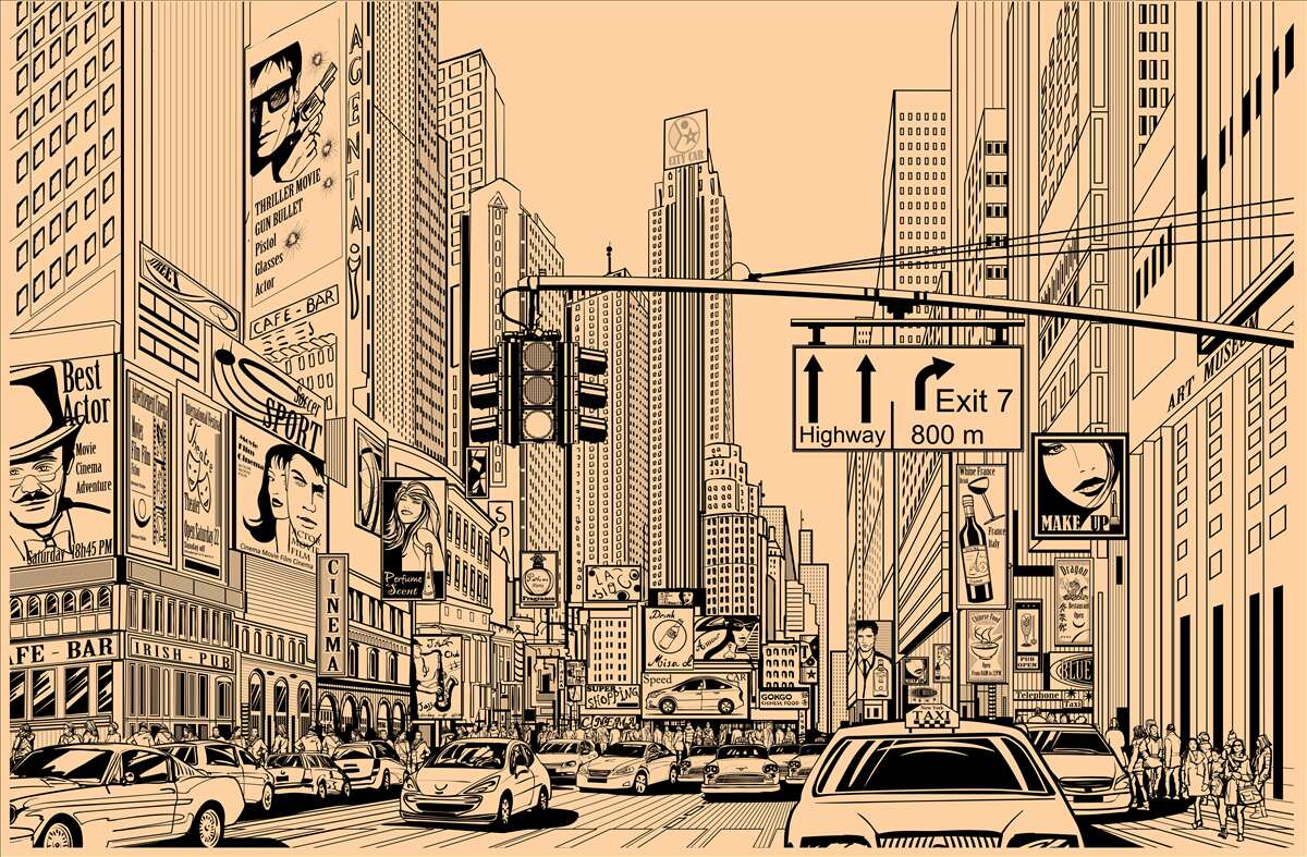 Fototapeta rysunek time square na papierze ołówkiem