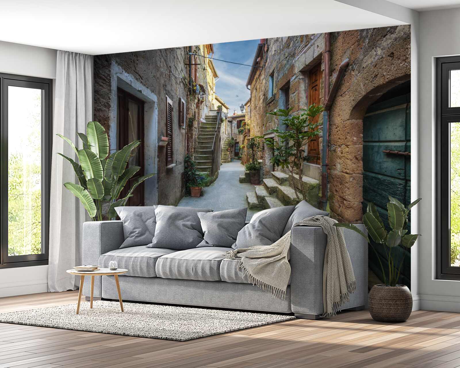 Fototapeta zabytkowa ulica wykonana z kamienia podczas zmierzchu