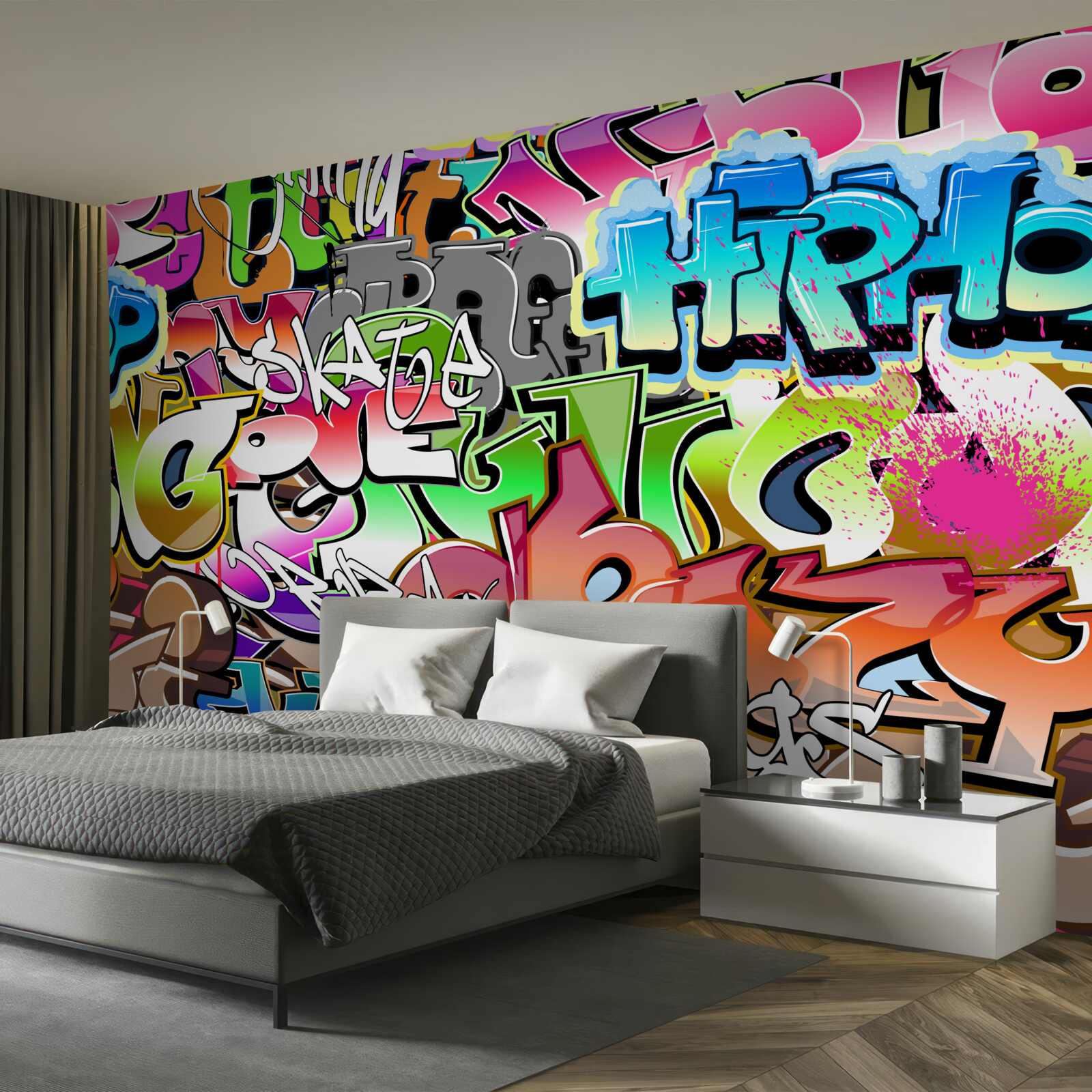 Fototapeta przyciągające wzrok graffiti z jasnymi napisami