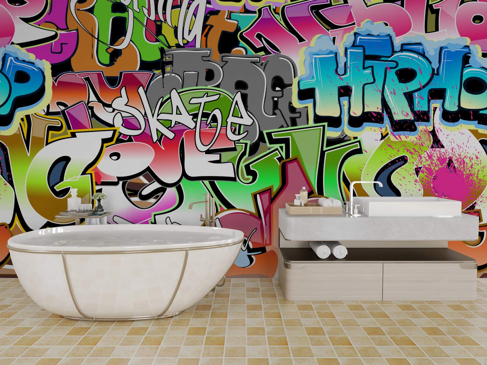 Fototapeta przyciągające wzrok graffiti z jasnymi napisami