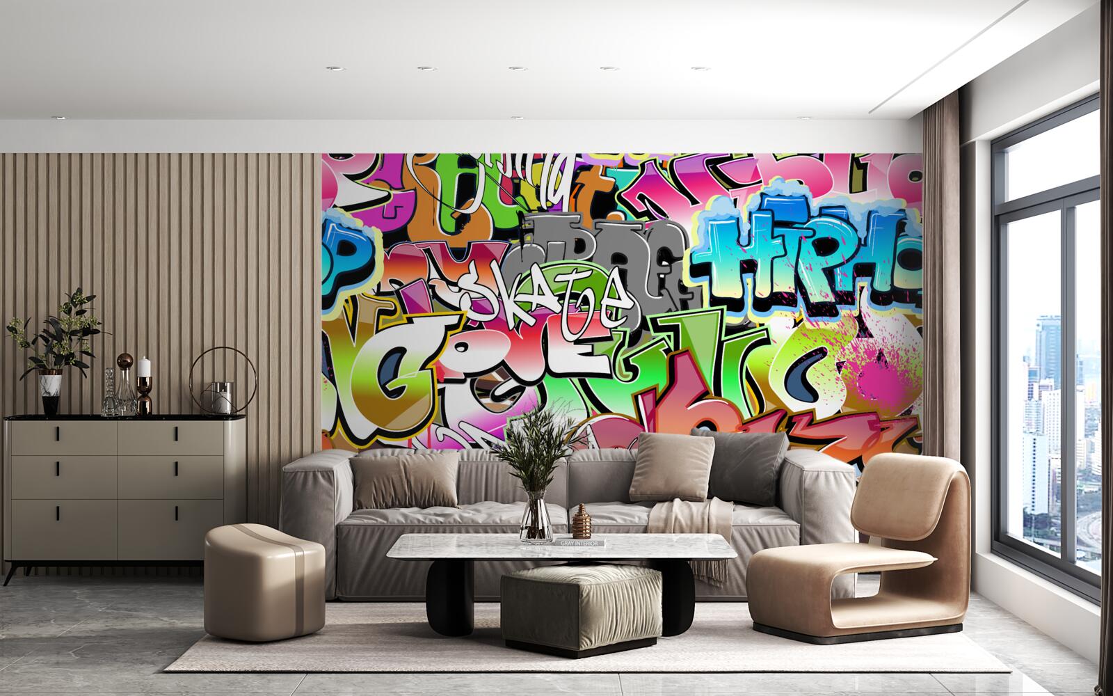 Fototapeta przyciągające wzrok graffiti z jasnymi napisami