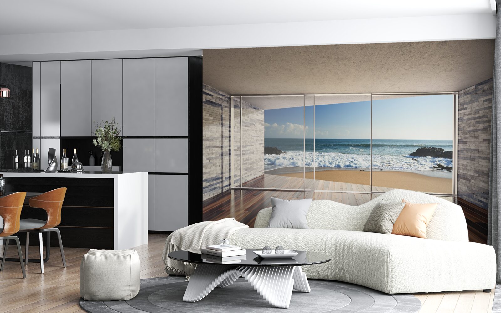 Fototapeta panoramiczne okna oferują wspaniały widok na morze