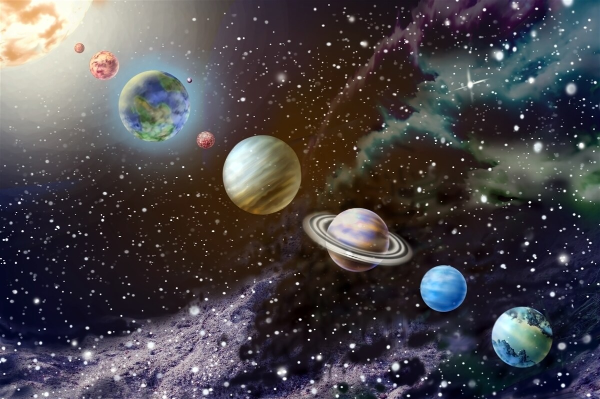 Fototapeta planety w kosmosie są ustawione w kolejce