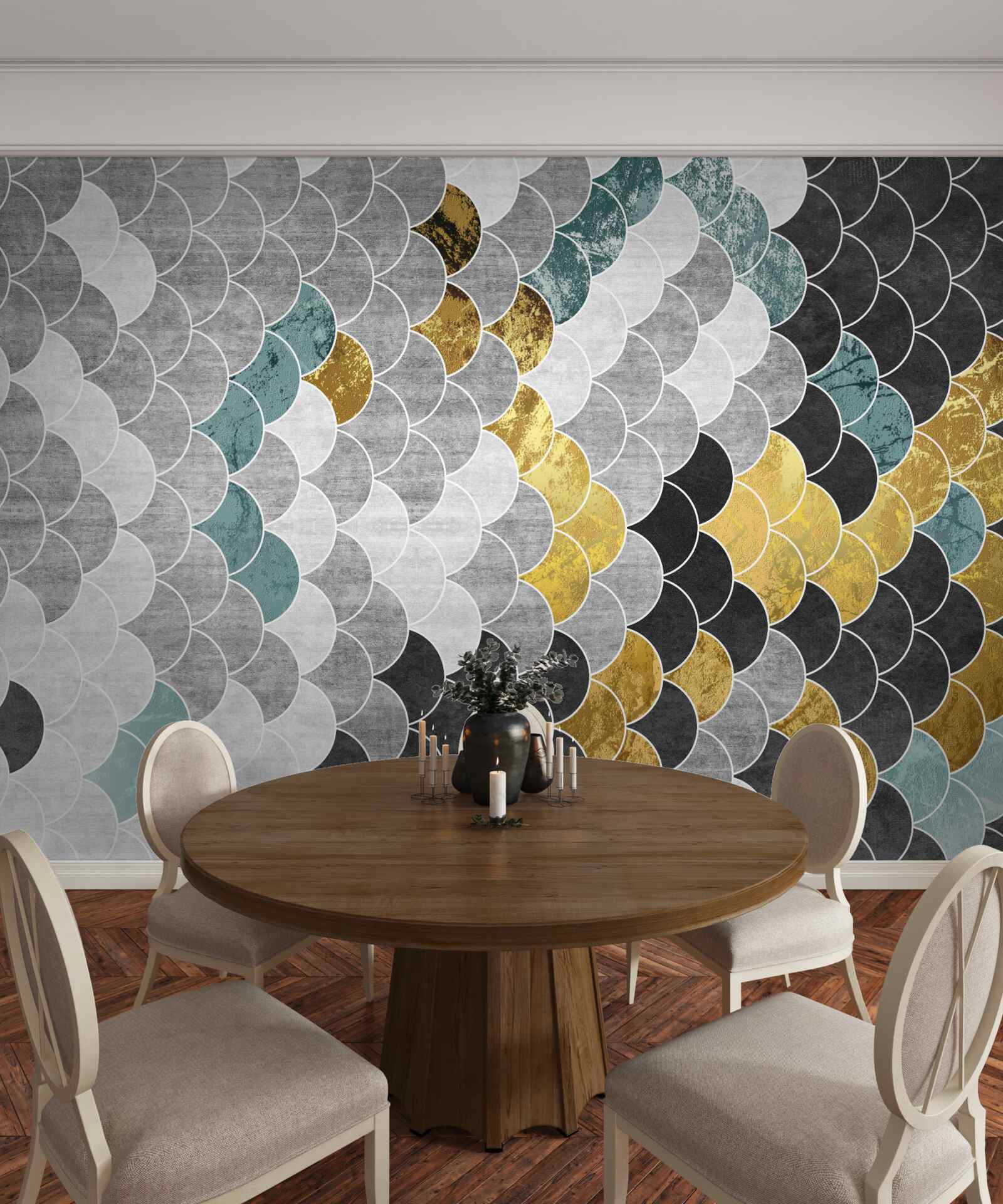 Fototapeta geometryczne kształty w czerni i bieli ze złotymi elementami