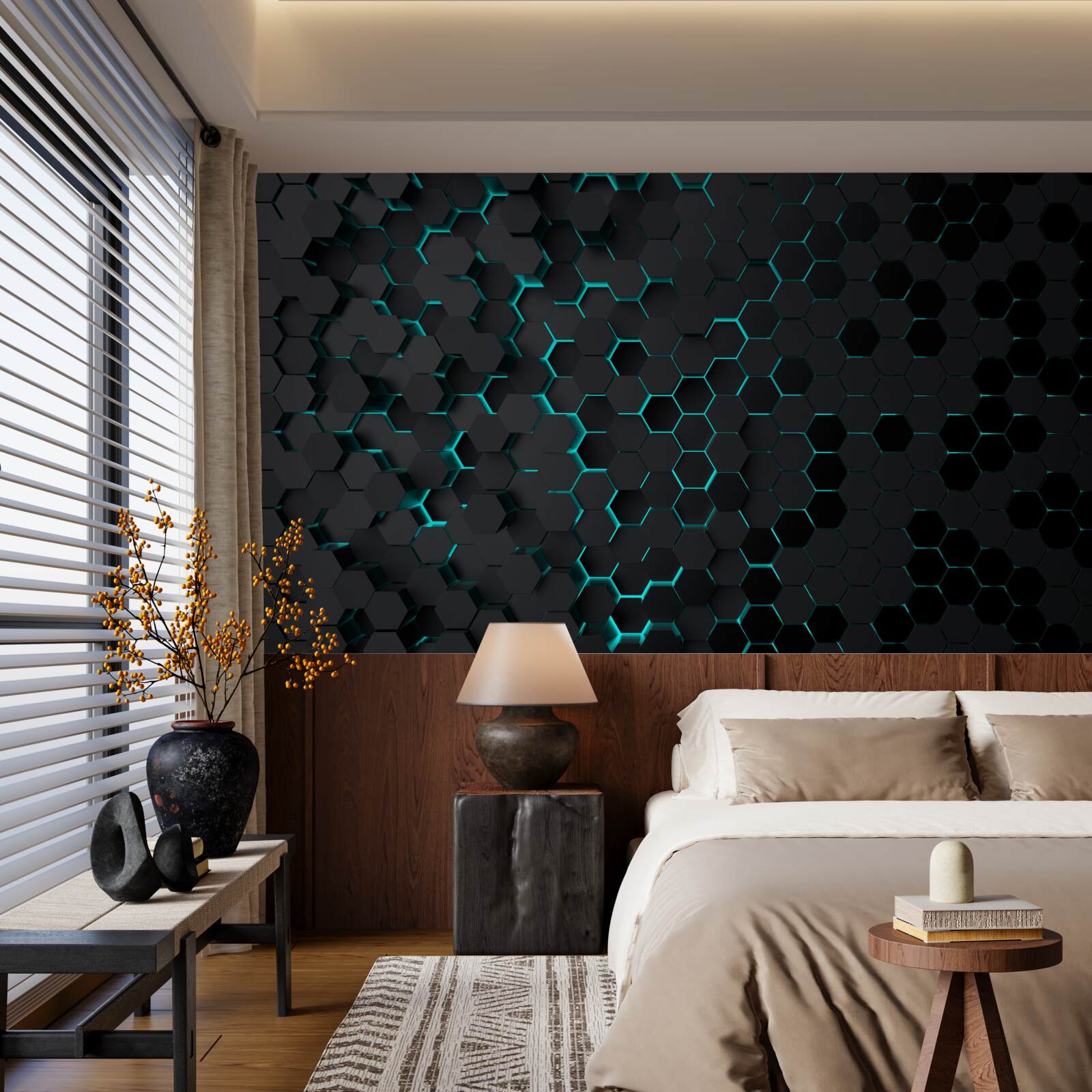 Fototapeta neonowy czarny plaster miodu