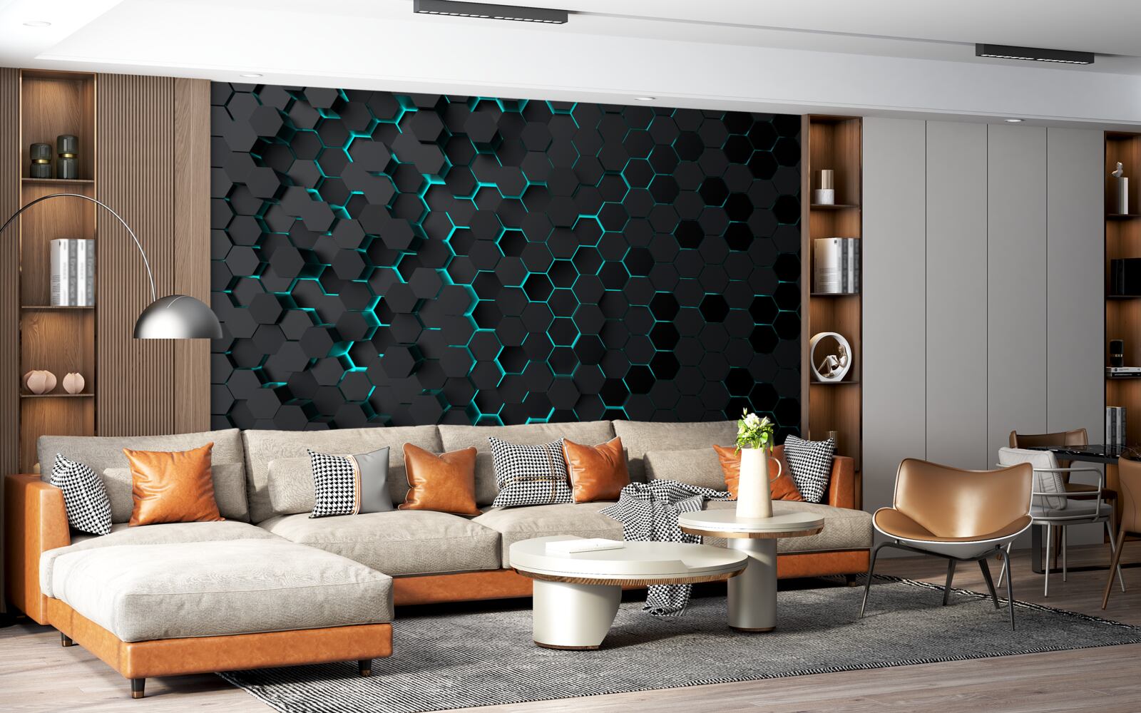 Fototapeta neonowy czarny plaster miodu