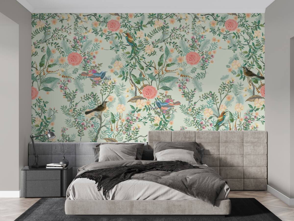 Fototapeta Żywa zielona flora i ptaki