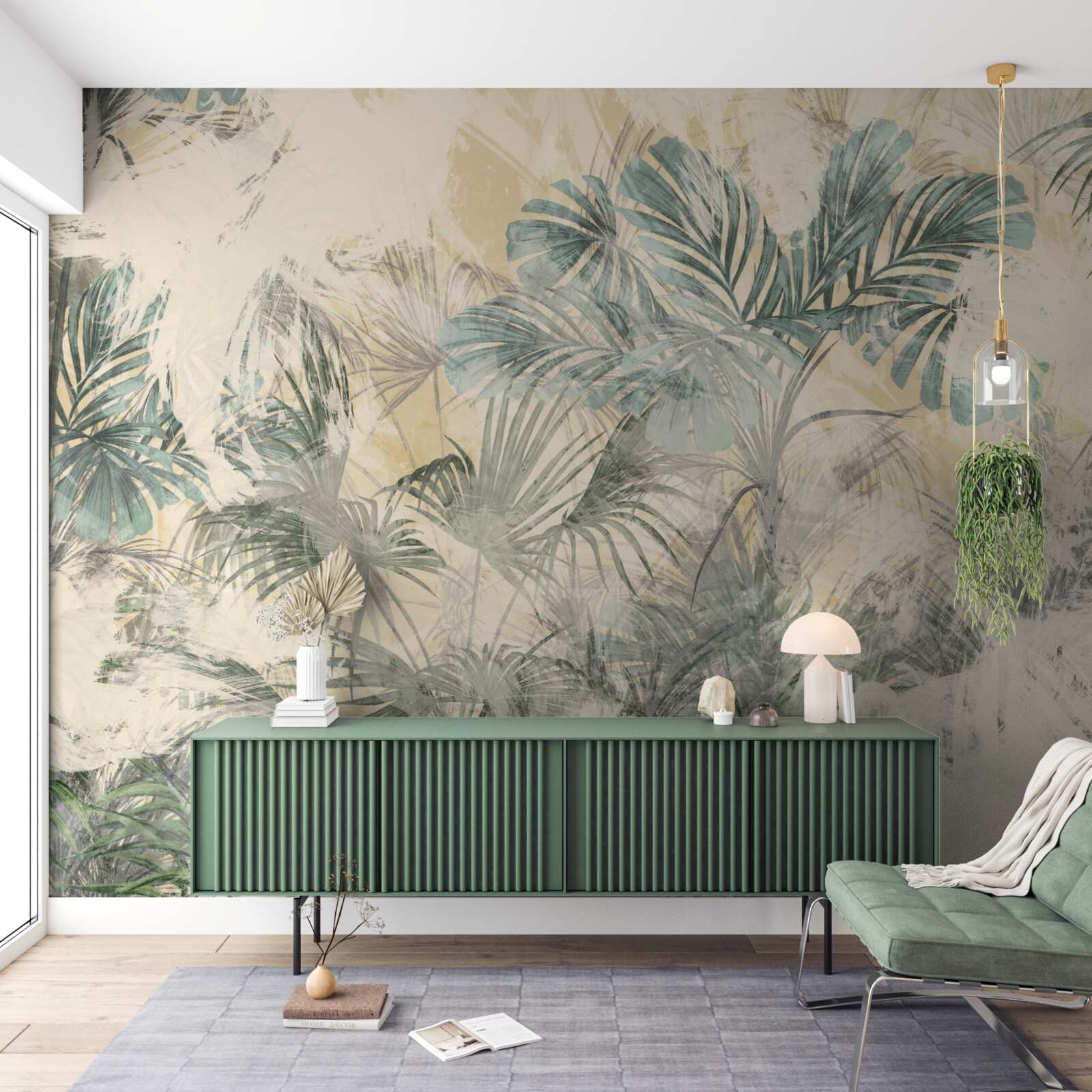 Fototapeta liście palmowe i monstera w kolorze zielonym