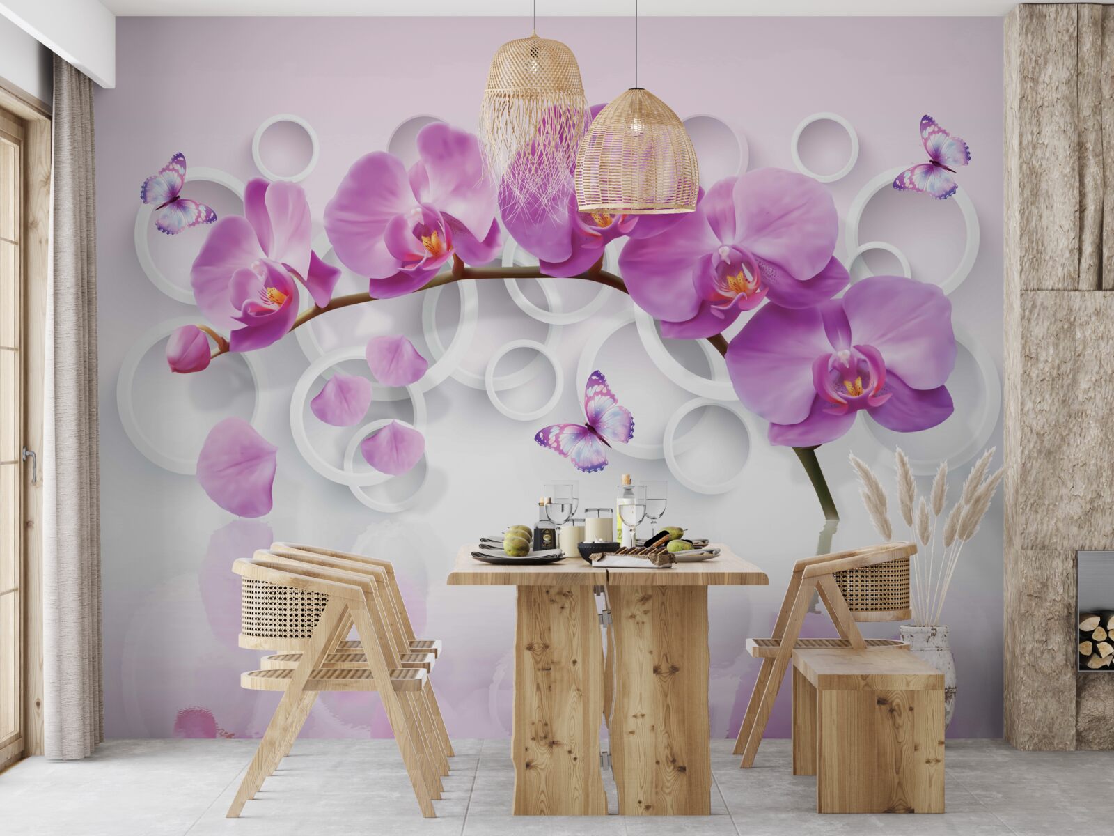 Fototapeta pień dużej orchidei ozdobiony kwiatami