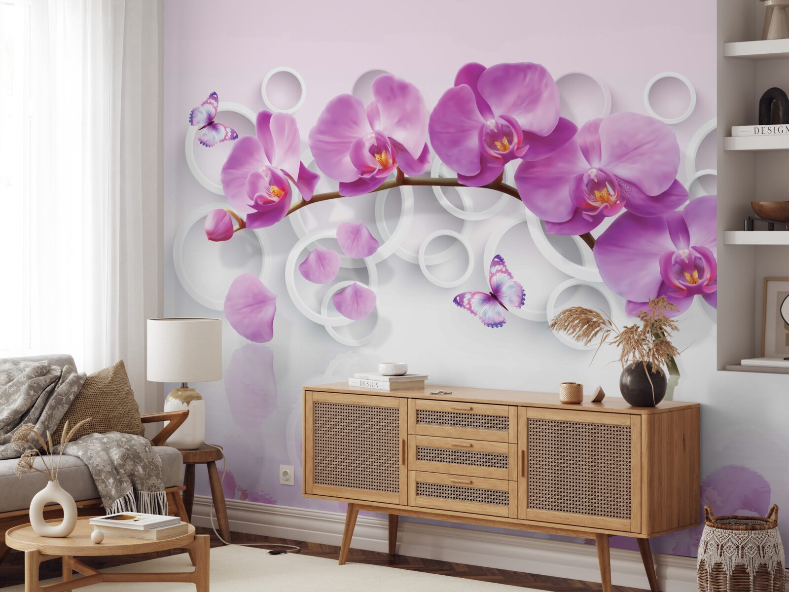 Fototapeta pień dużej orchidei ozdobiony kwiatami