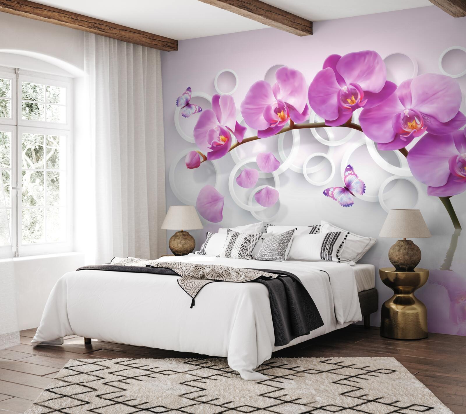 Fototapeta pień dużej orchidei ozdobiony kwiatami