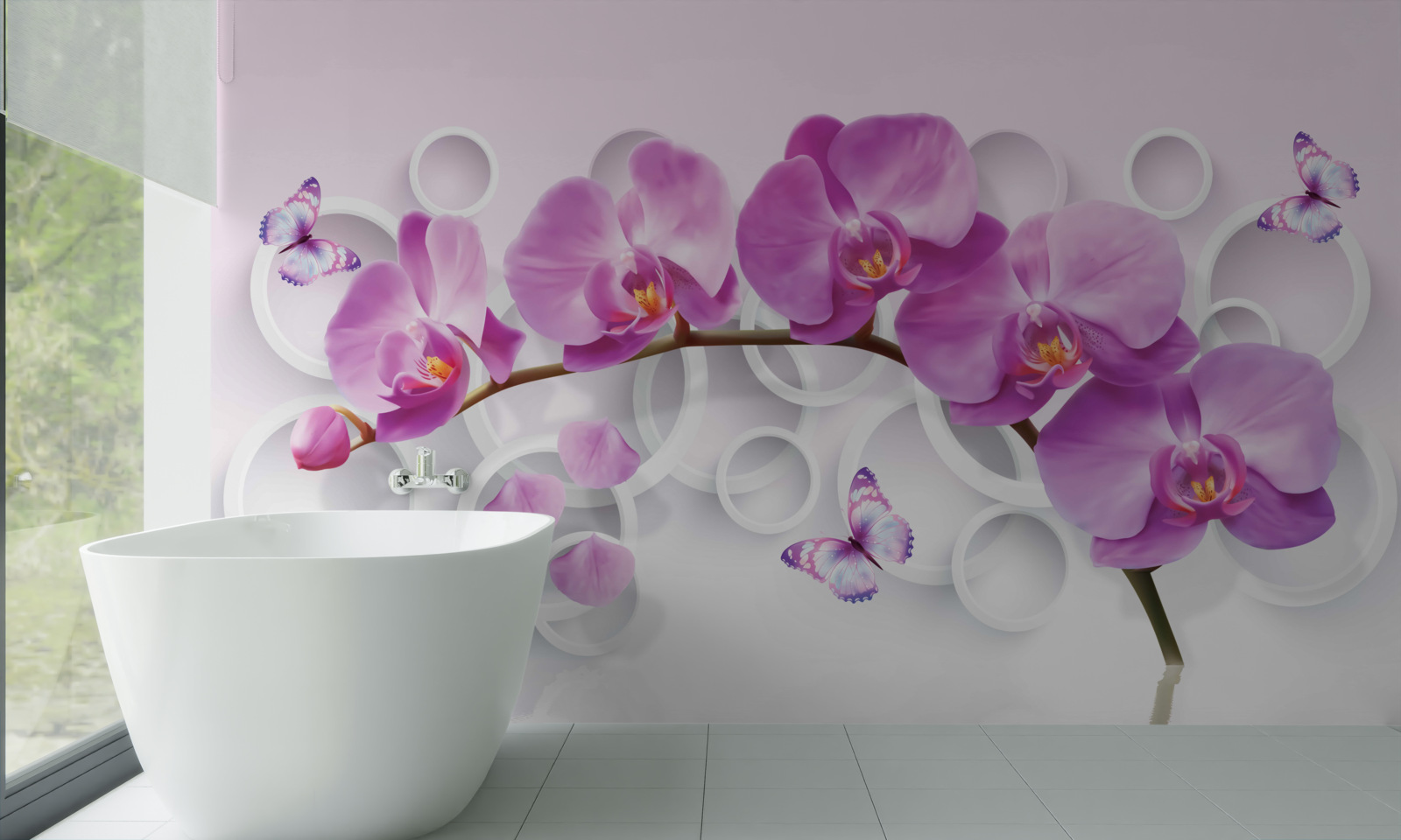 Fototapeta pień dużej orchidei ozdobiony kwiatami