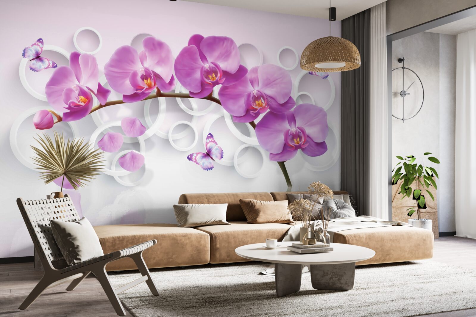Fototapeta pień dużej orchidei ozdobiony kwiatami