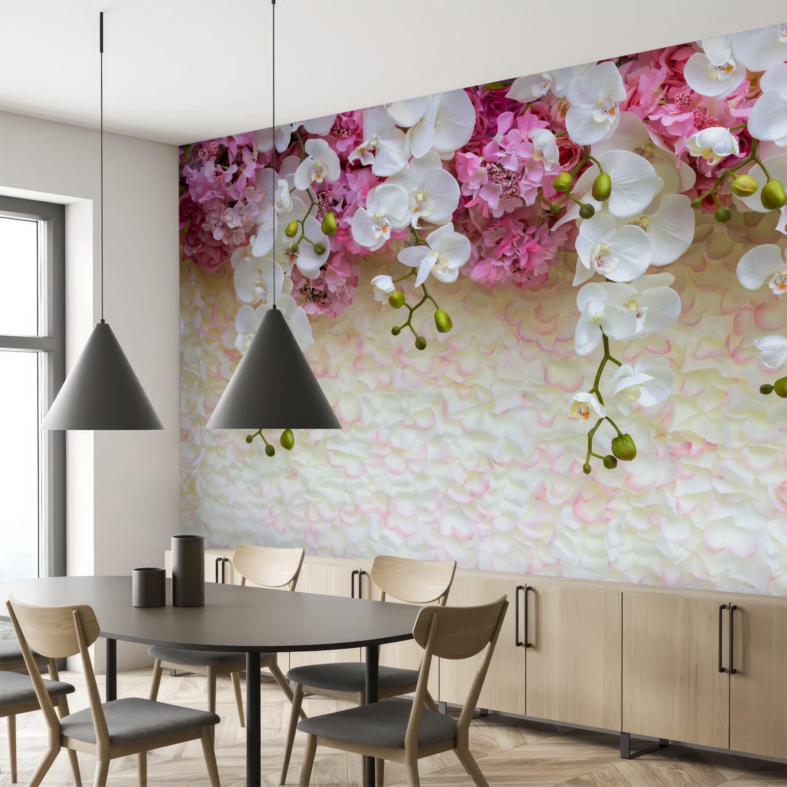 Fototapeta orchidea ma kolor biały i kwitnie w dół