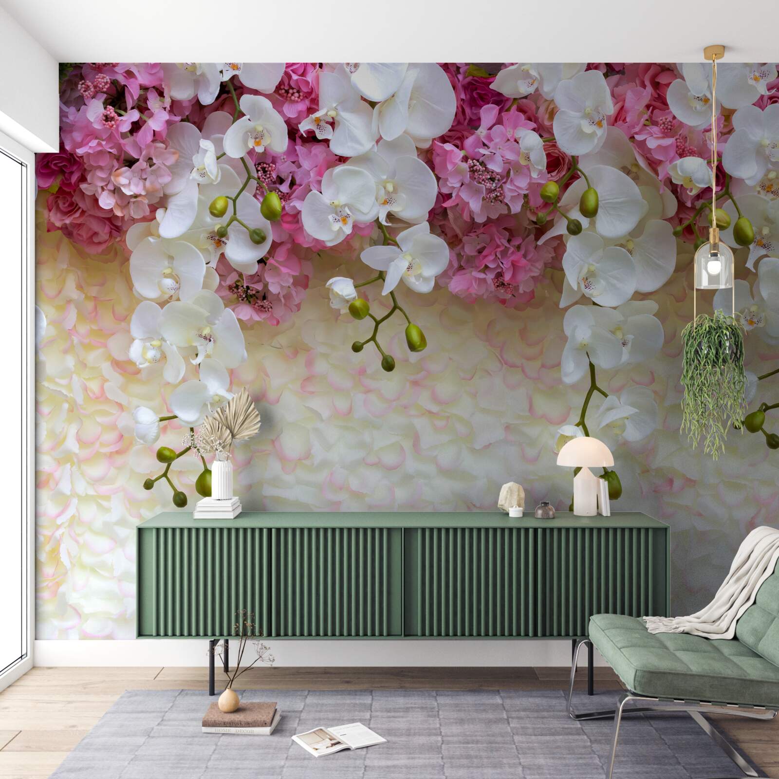 Fototapeta orchidea ma kolor biały i kwitnie w dół