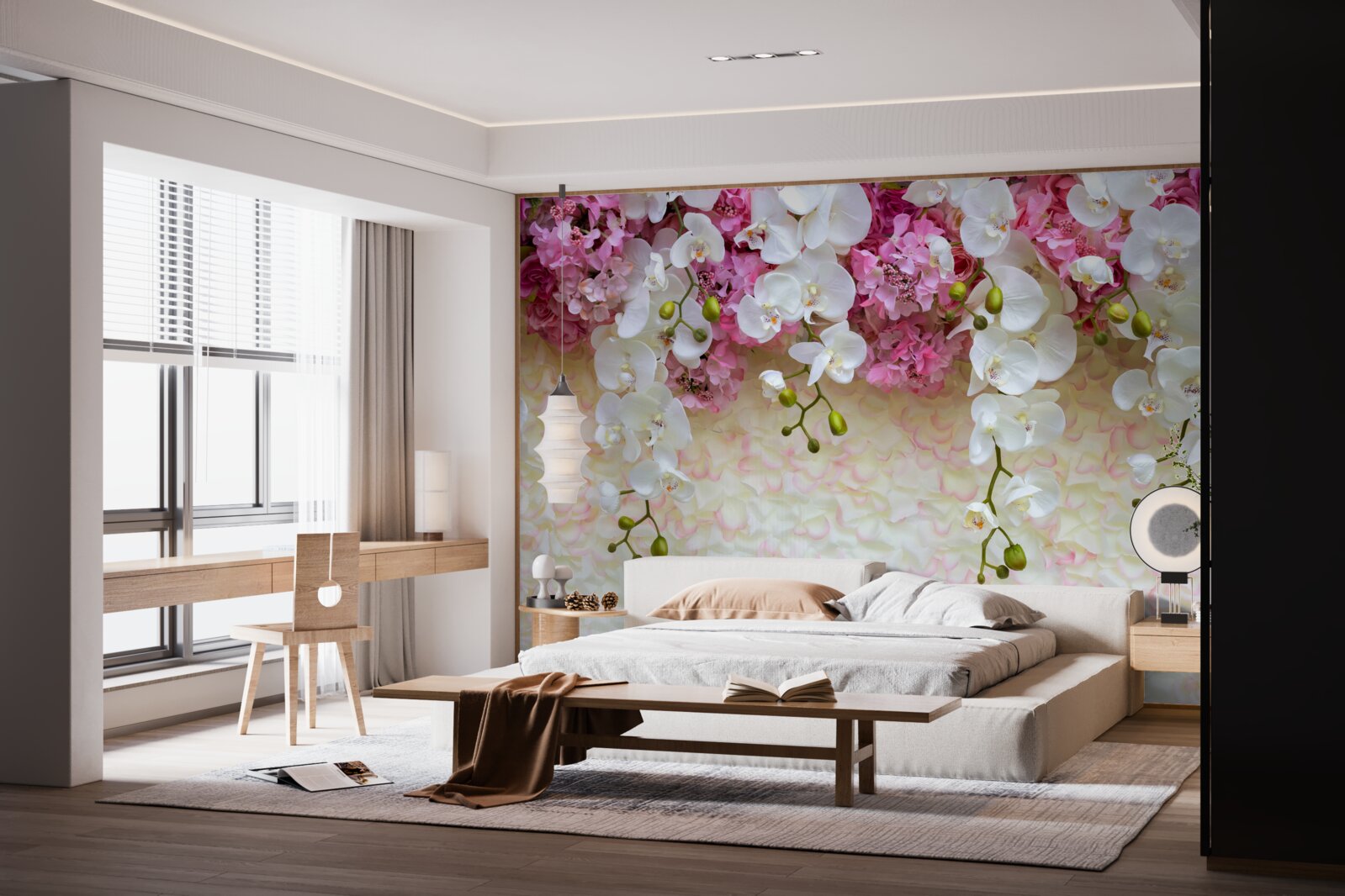 Fototapeta orchidea ma kolor biały i kwitnie w dół