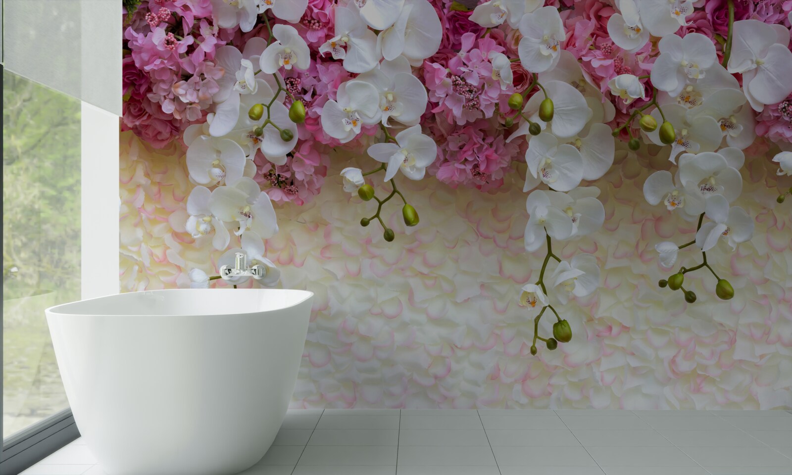 Fototapeta orchidea ma kolor biały i kwitnie w dół