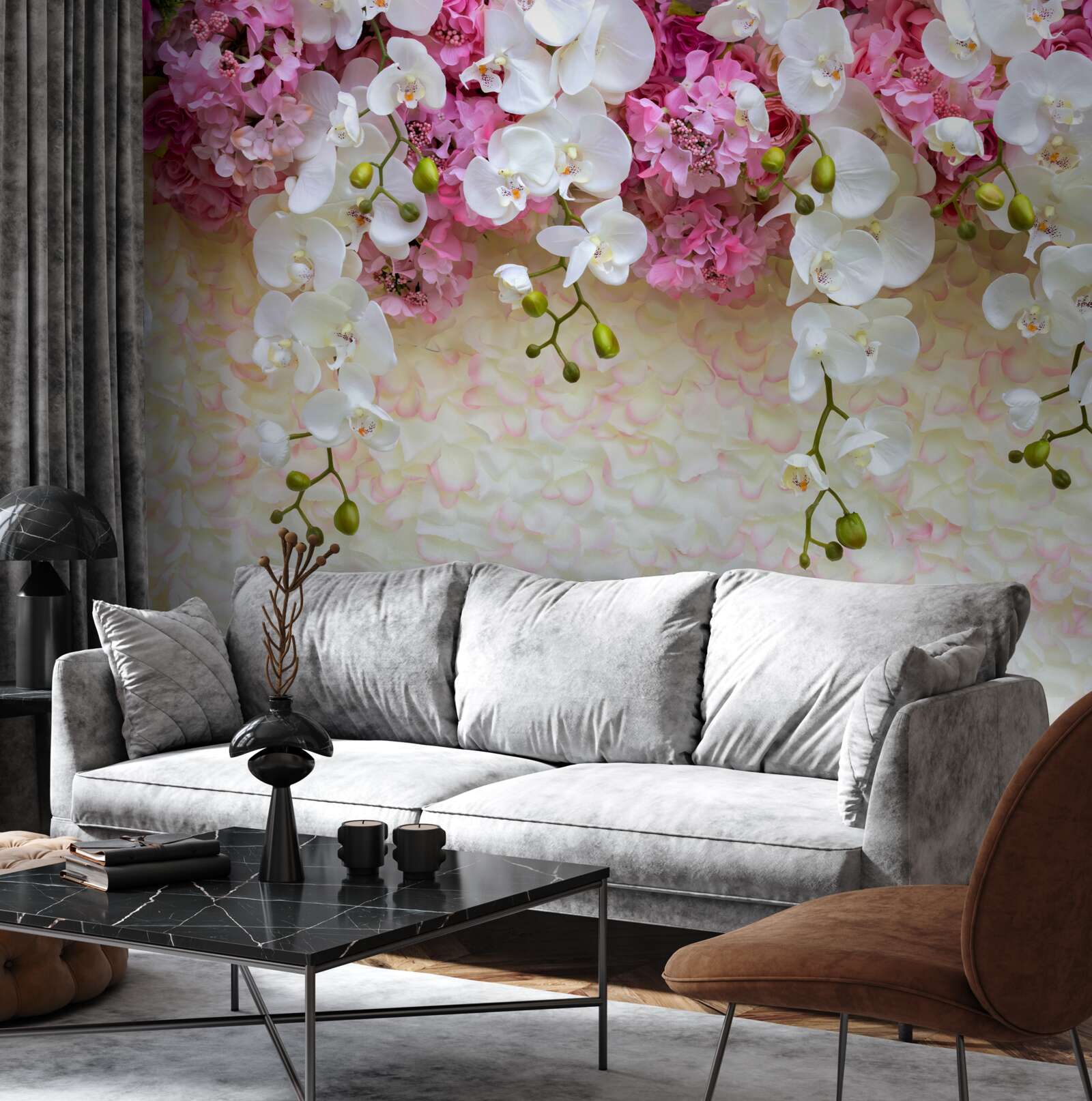 Fototapeta orchidea ma kolor biały i kwitnie w dół