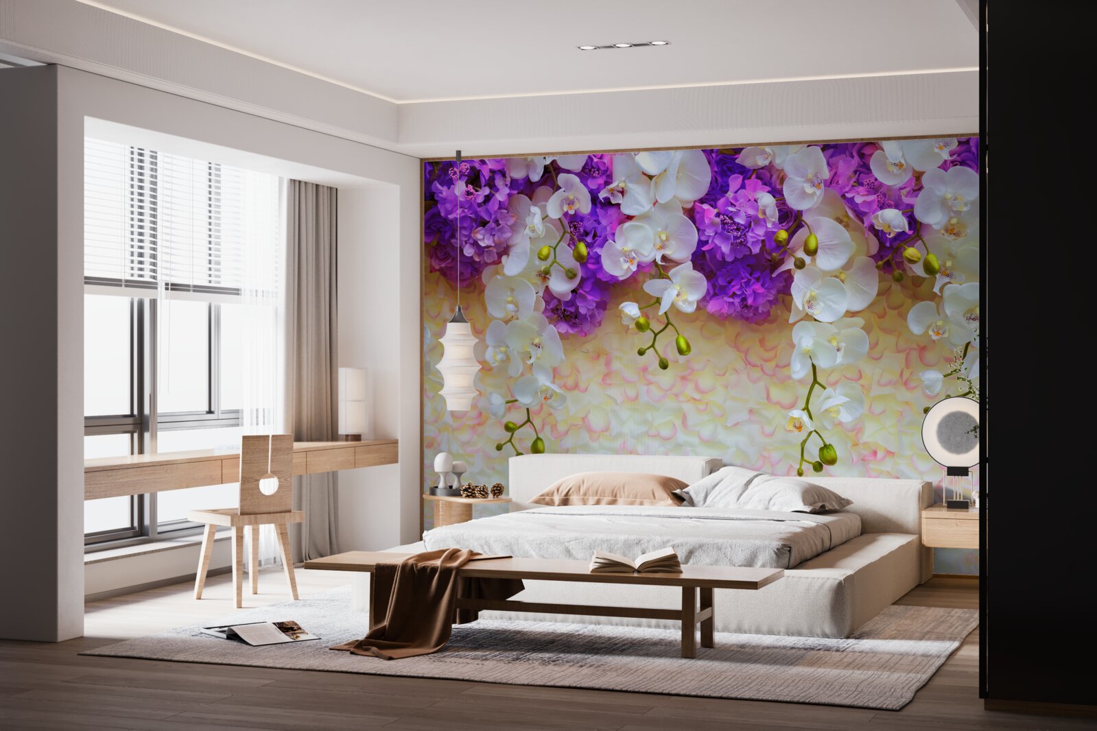 Fototapeta Śnieżnobiałe orchidee i kwiaty bzu