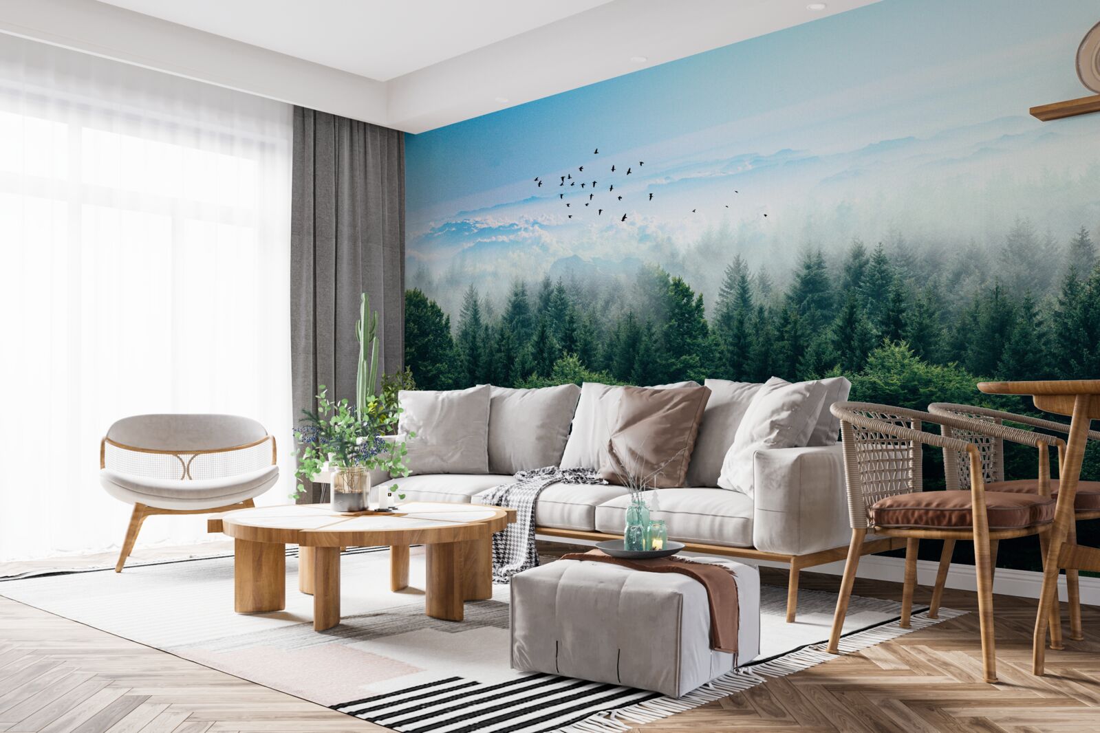 Fototapeta ptaki unoszą się wysoko nad koronami leśnych gigantów