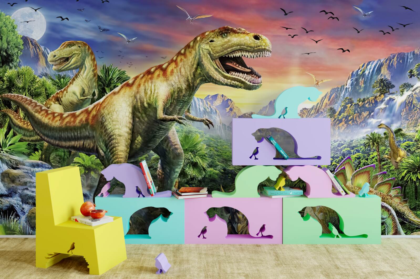 Fototapeta dinozaury na szczytach gór
