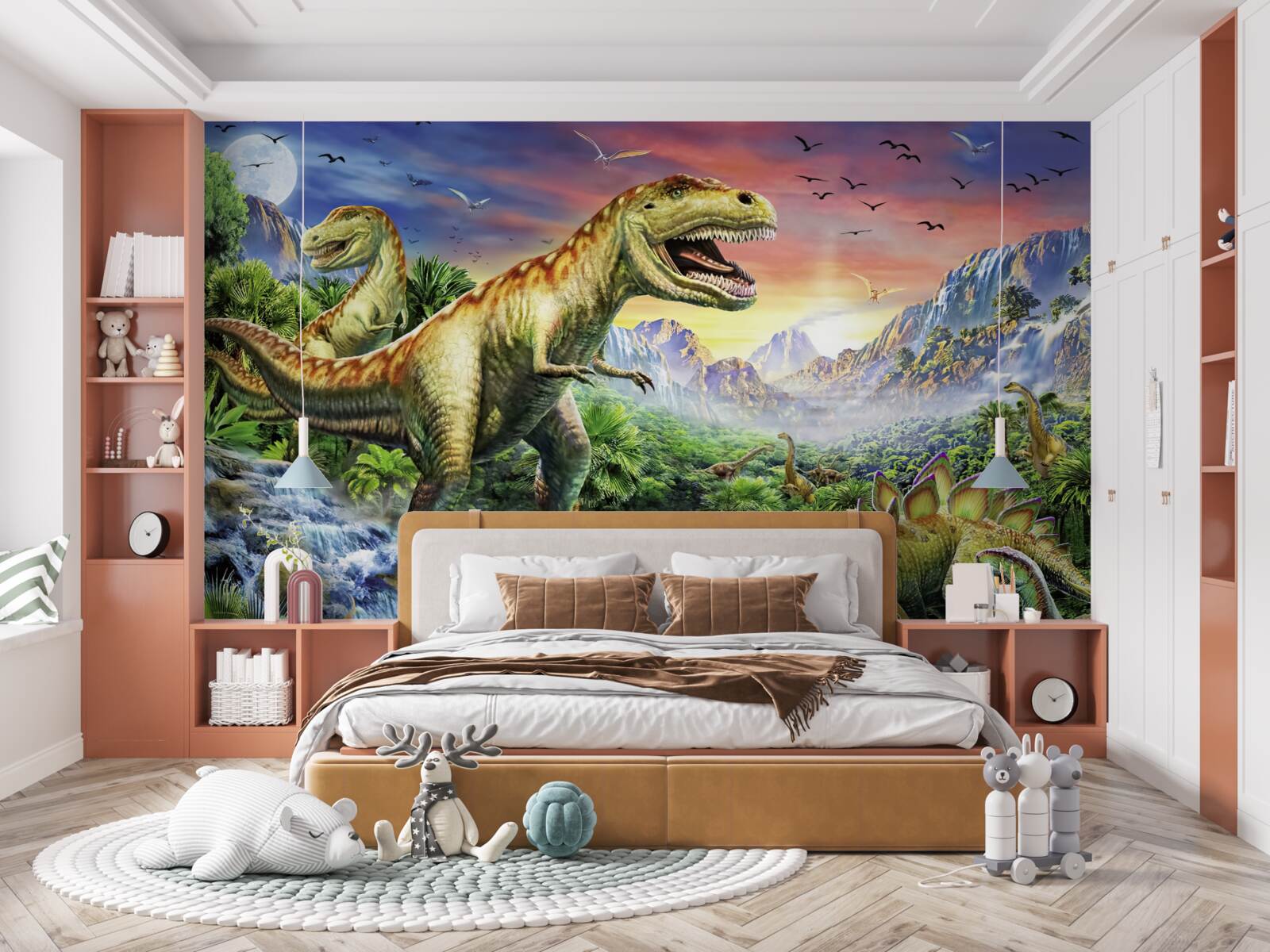 Fototapeta dinozaury na szczytach gór
