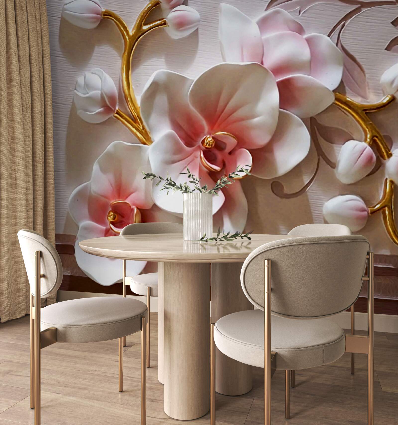 Fototapeta białe orchidee z teksturowanymi śmiercionośnymi motywami
