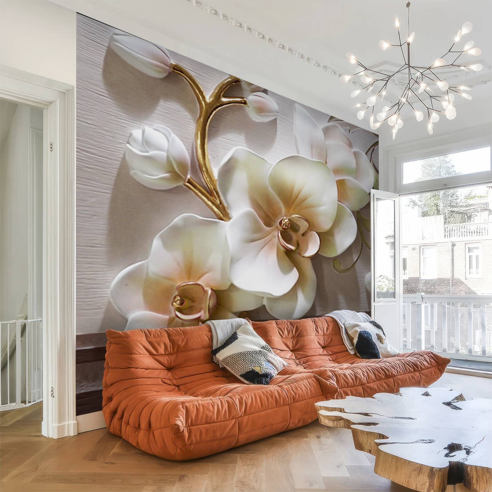 Fototapeta wspaniałe gałęzie śnieżnobiałej orchidei